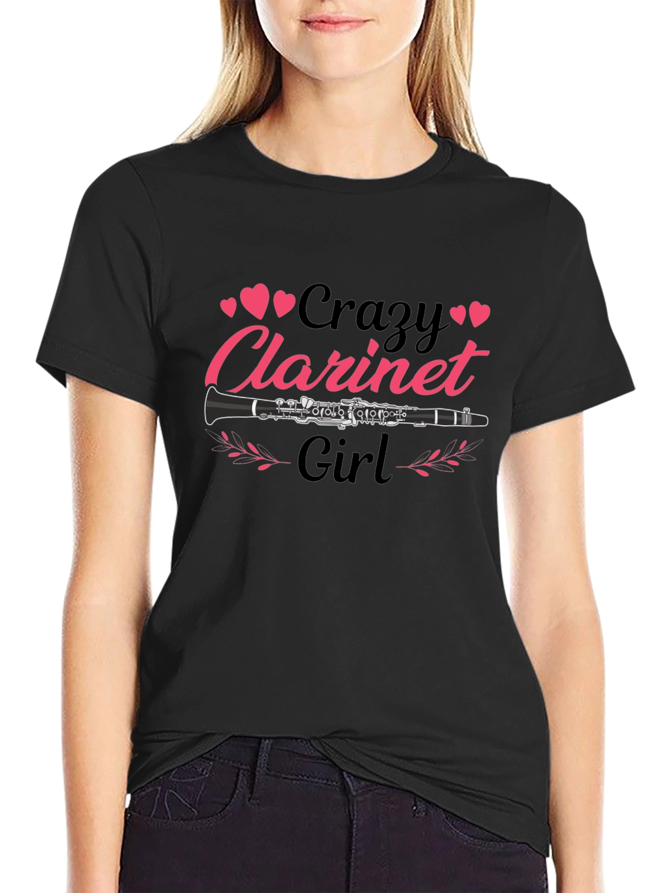 Crazy Clarinet Girl Black T-Shirt
