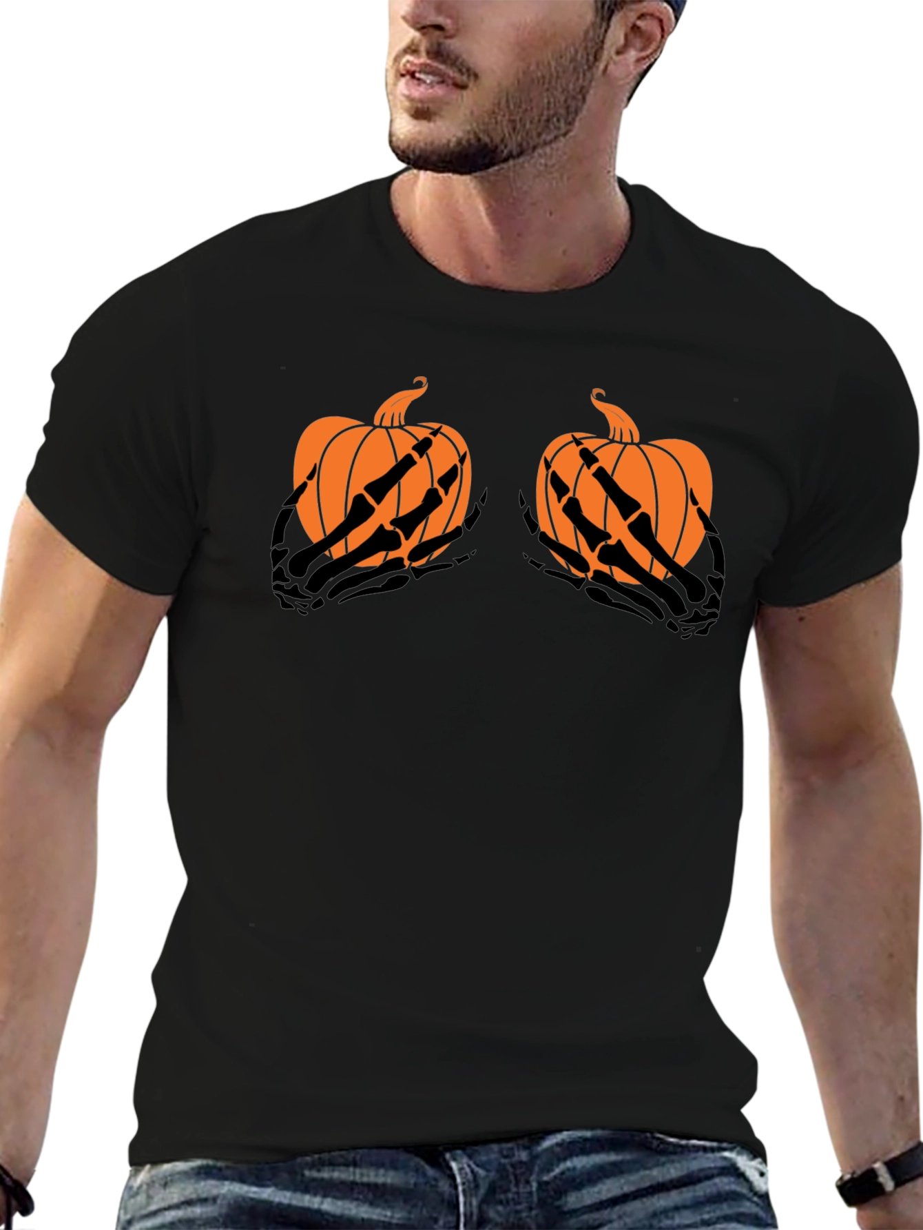 Halloween Pumpkin Skeleton Hands T-Shirt