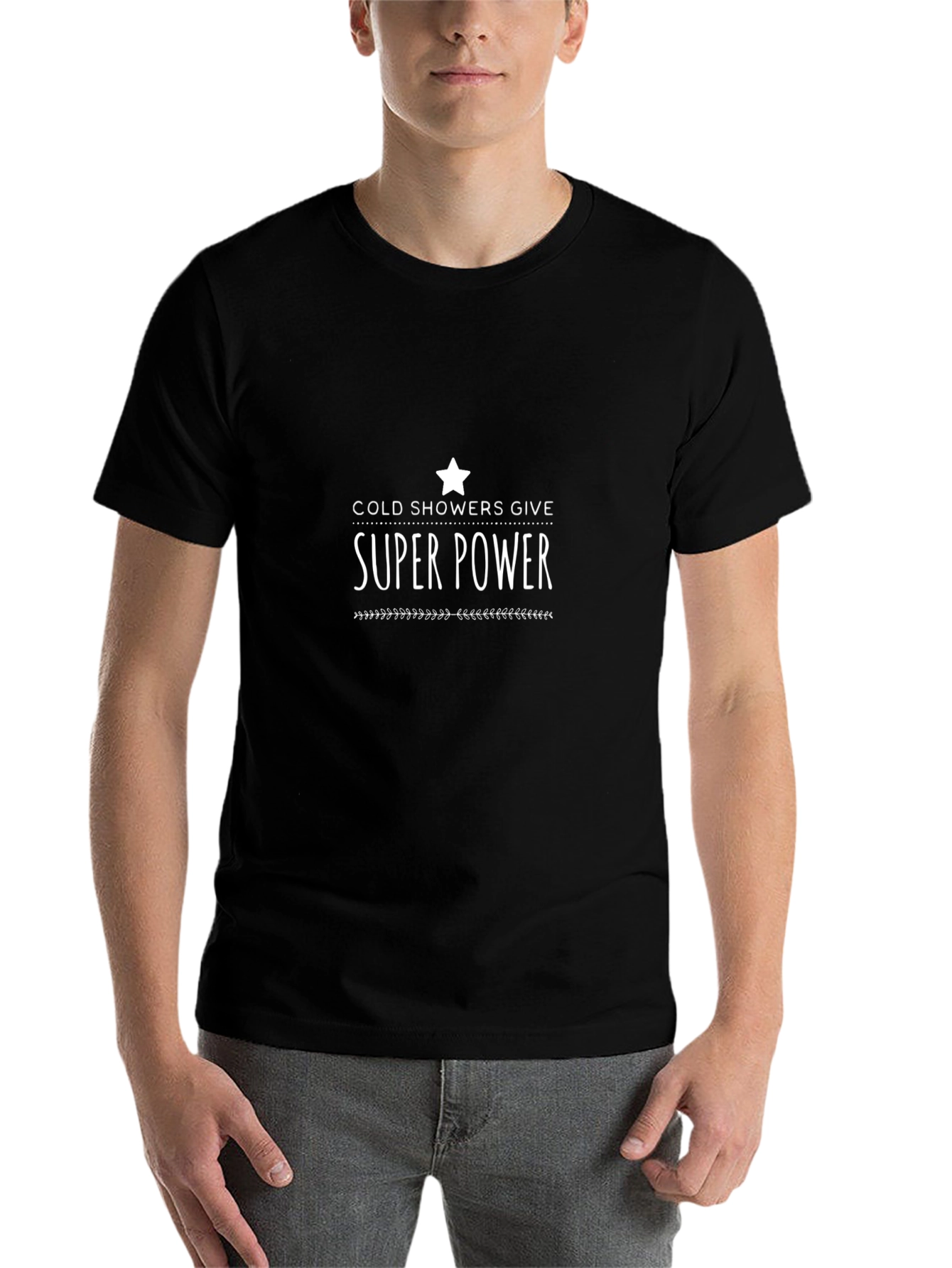 Cold Showers Give Super Power Black Tee