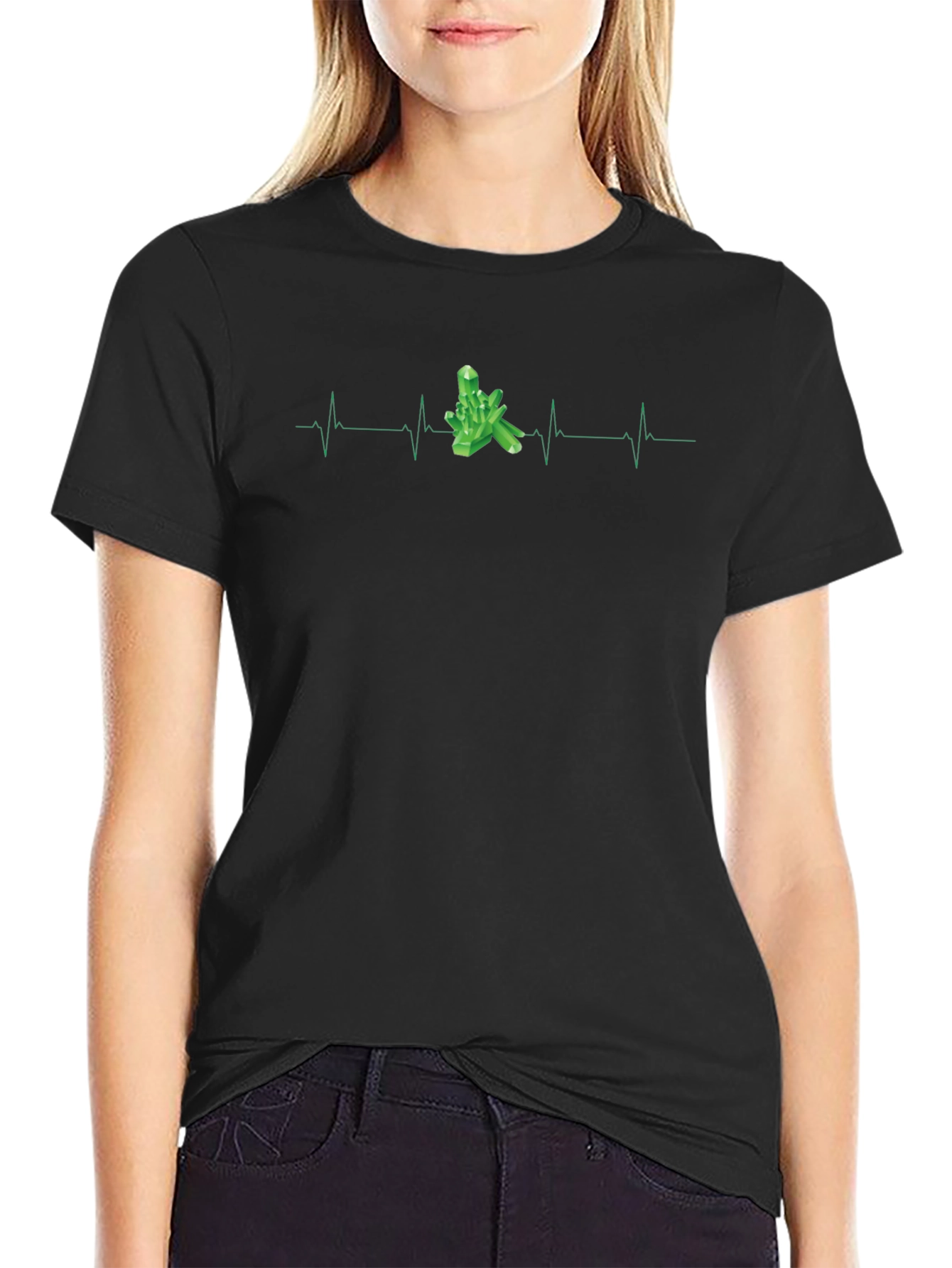 Crystal Heartbeat T-Shirt - Green Stone EKG Line