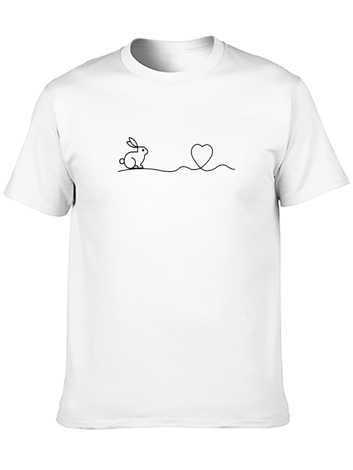 Rabbit Love Line Art Black T-Shirt