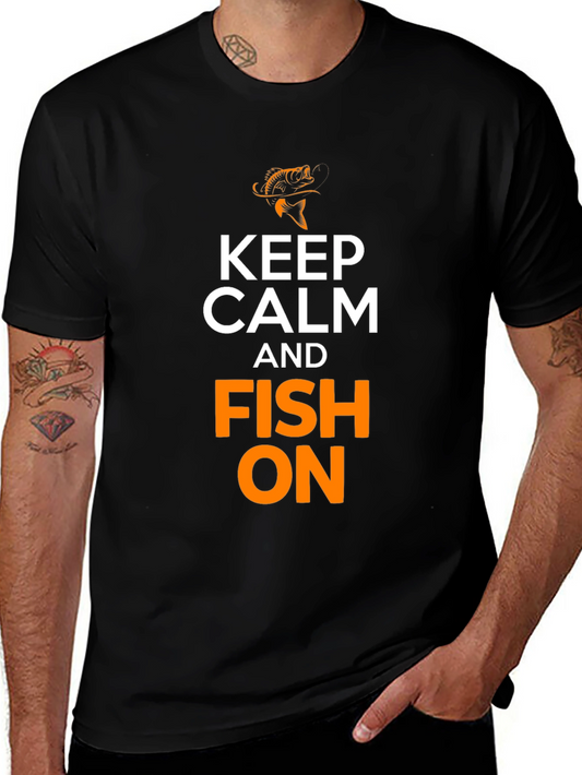 Keep Calm and Fish On Black T-Shirt