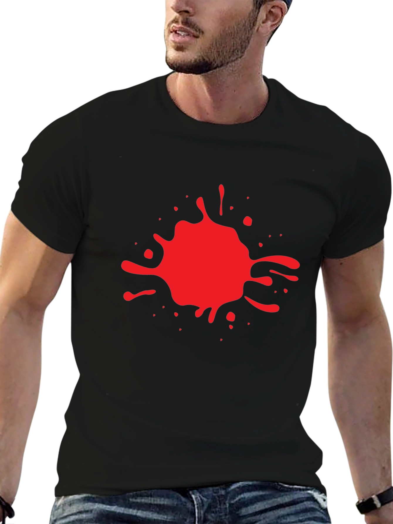 Black T-Shirt with Red Splatter Design