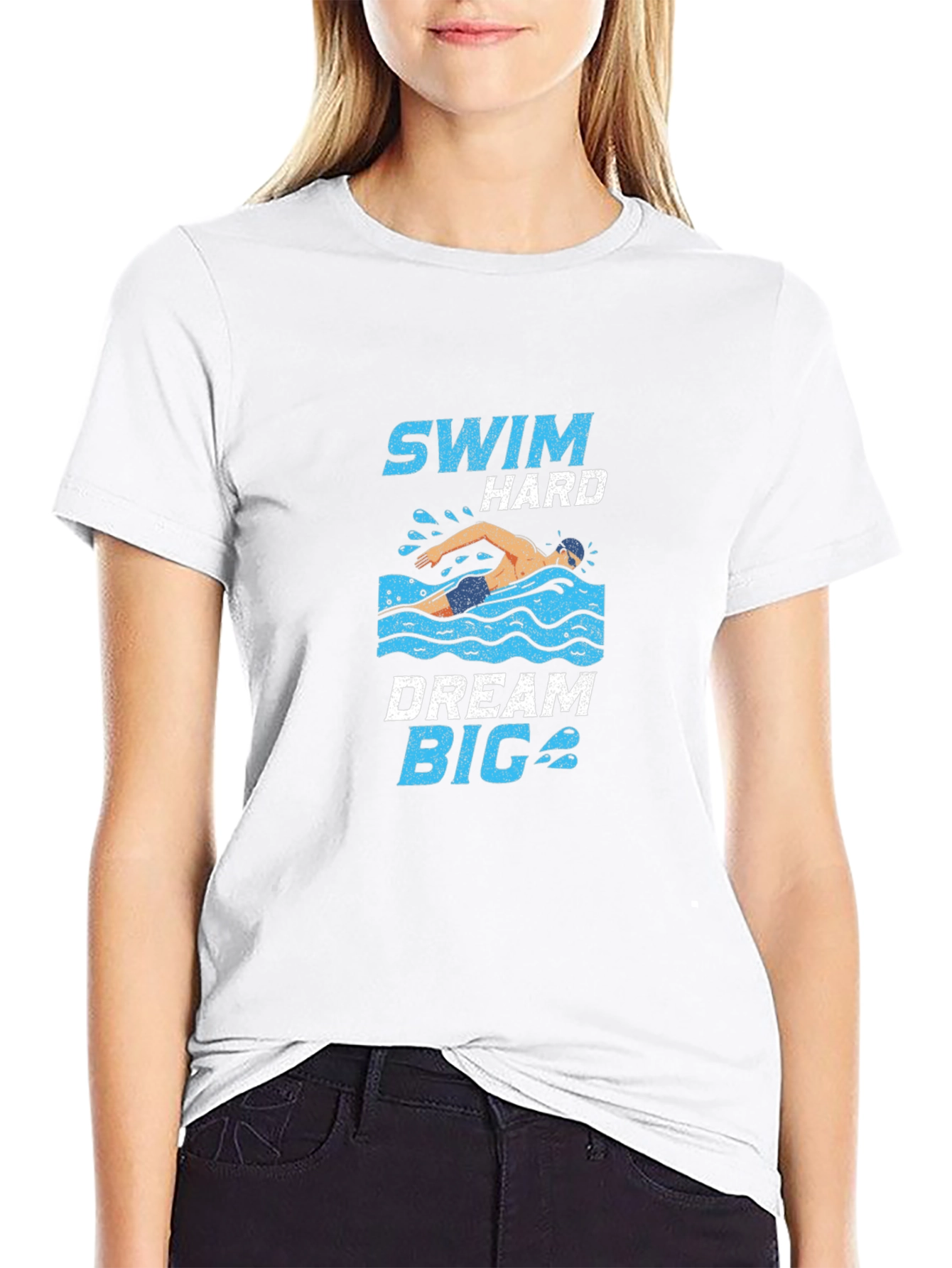 Swim Hard Dream Big Black Graphic Tee