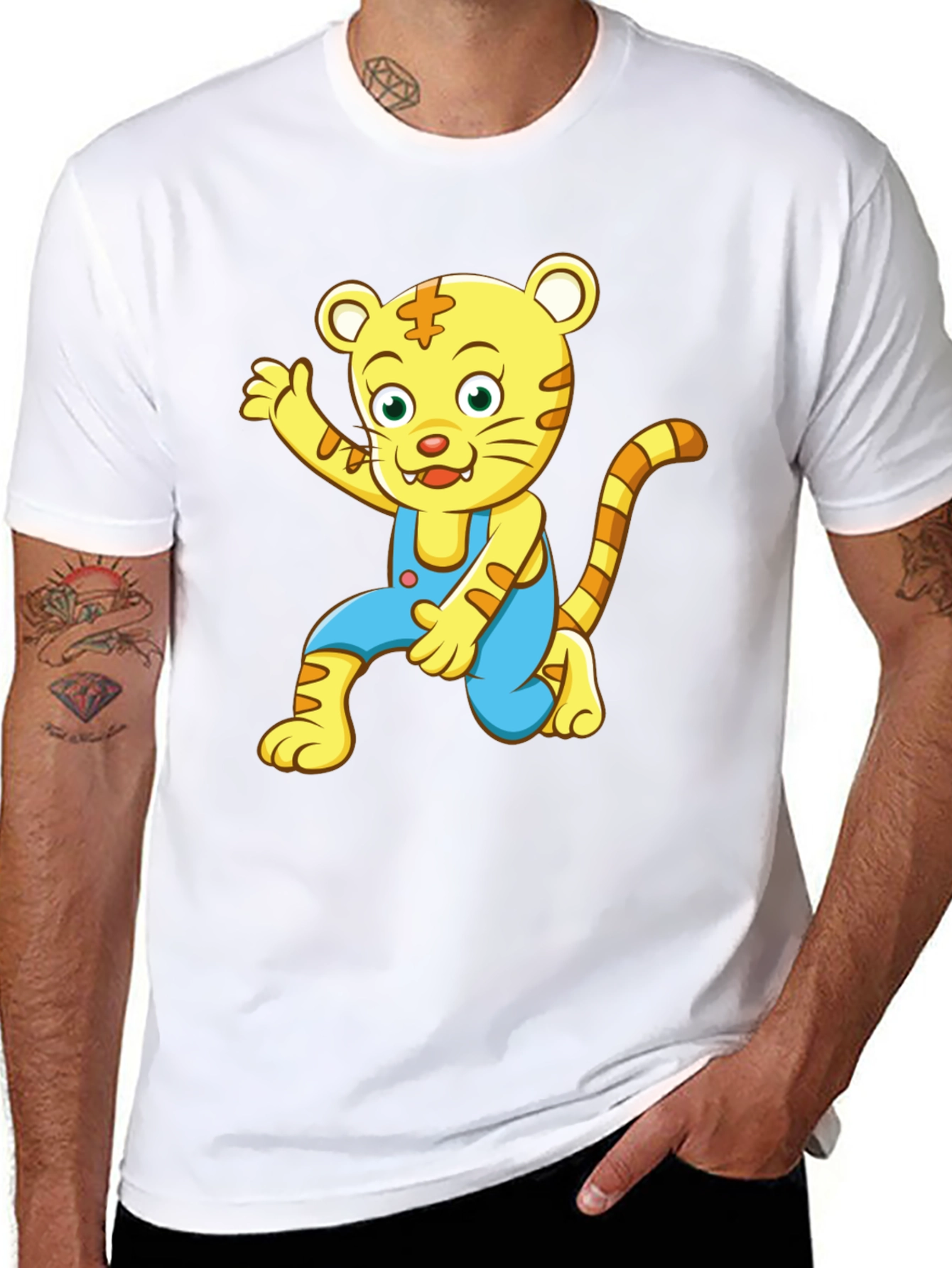 Cartoon Tiger Graphic Tee - Mens Black T-Shirt
