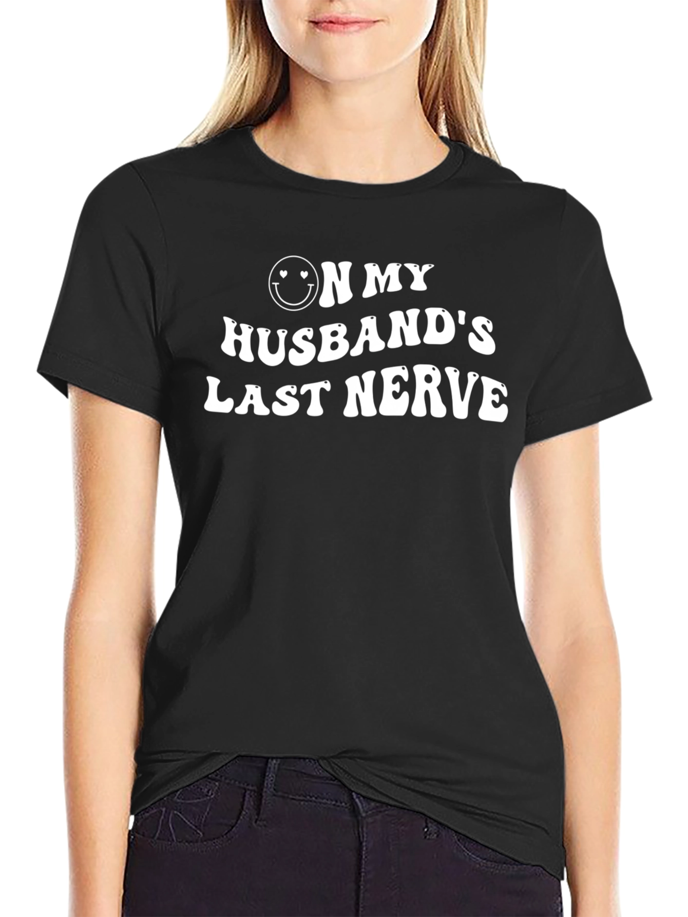 On My Husbands Last Nerve Black T-Shirt