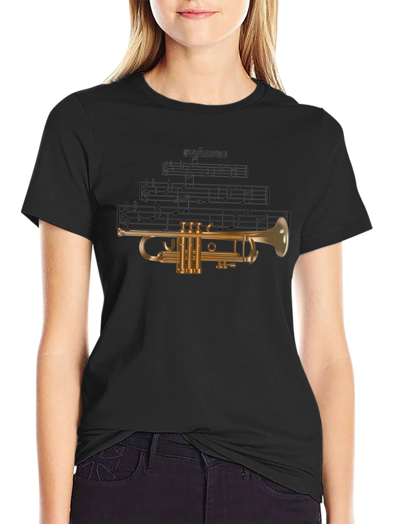 Musical Trumpet Graphic Tee - Black Cotton T-Shirt