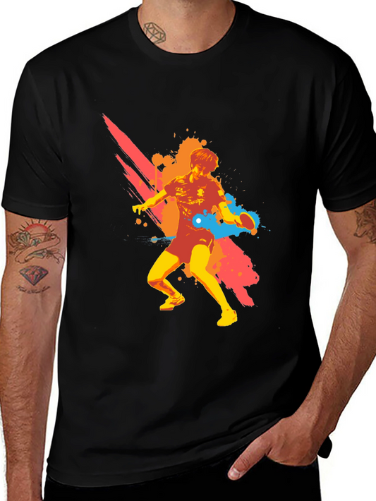 Graphic Ping Pong Player Black T-Shirt