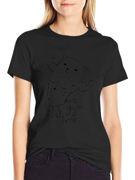 Gym Time Cat Graphic Tee - Black