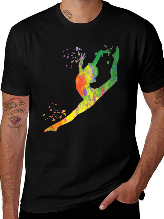Gymnast Watercolor Splatter Black T-Shirt