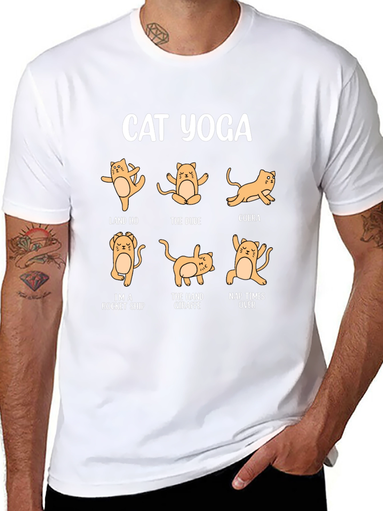 Cat Yoga Black Graphic T-Shirt
