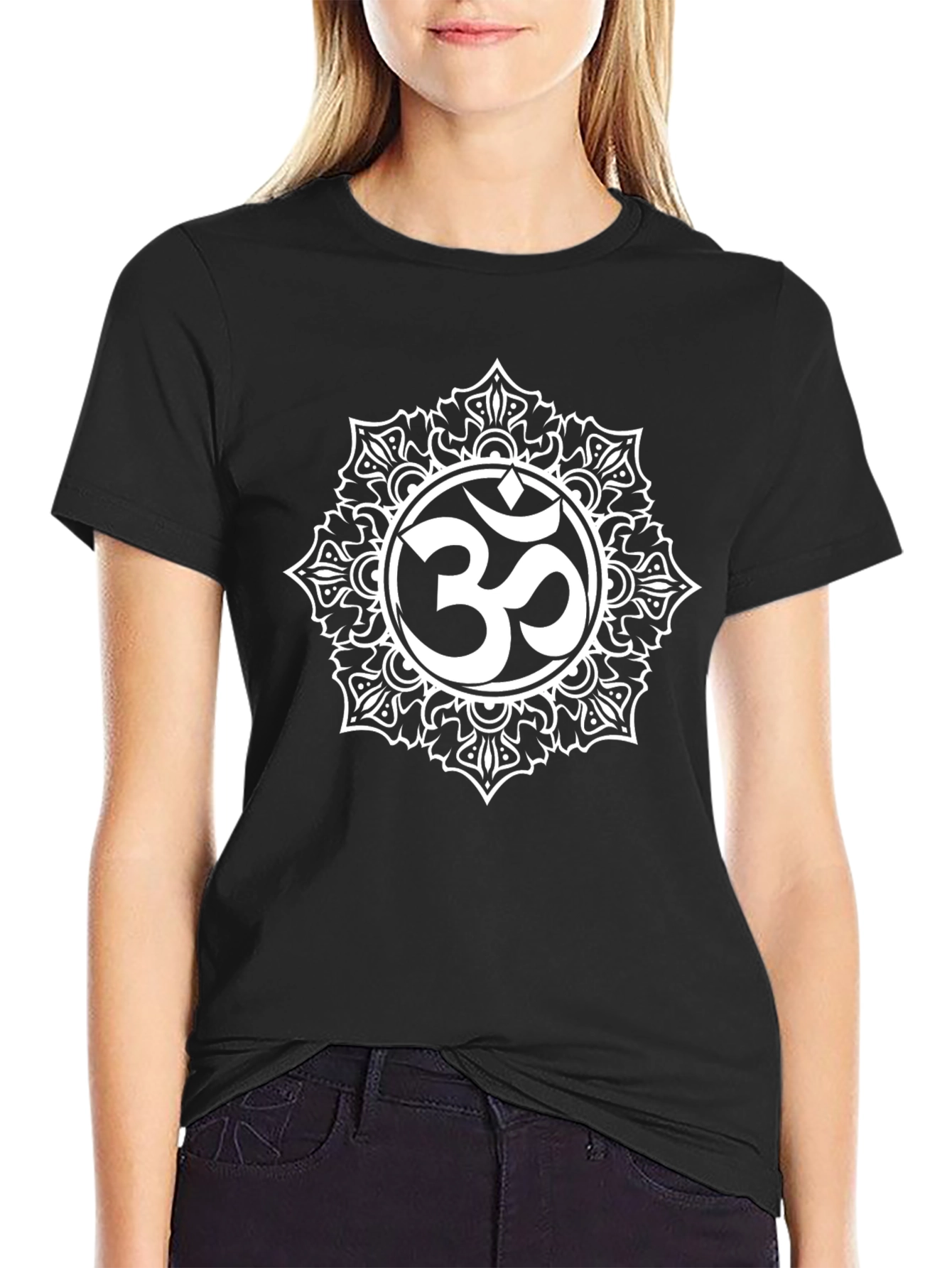 Om Mandala Graphic Tee - Black Cotton Blend Shirt