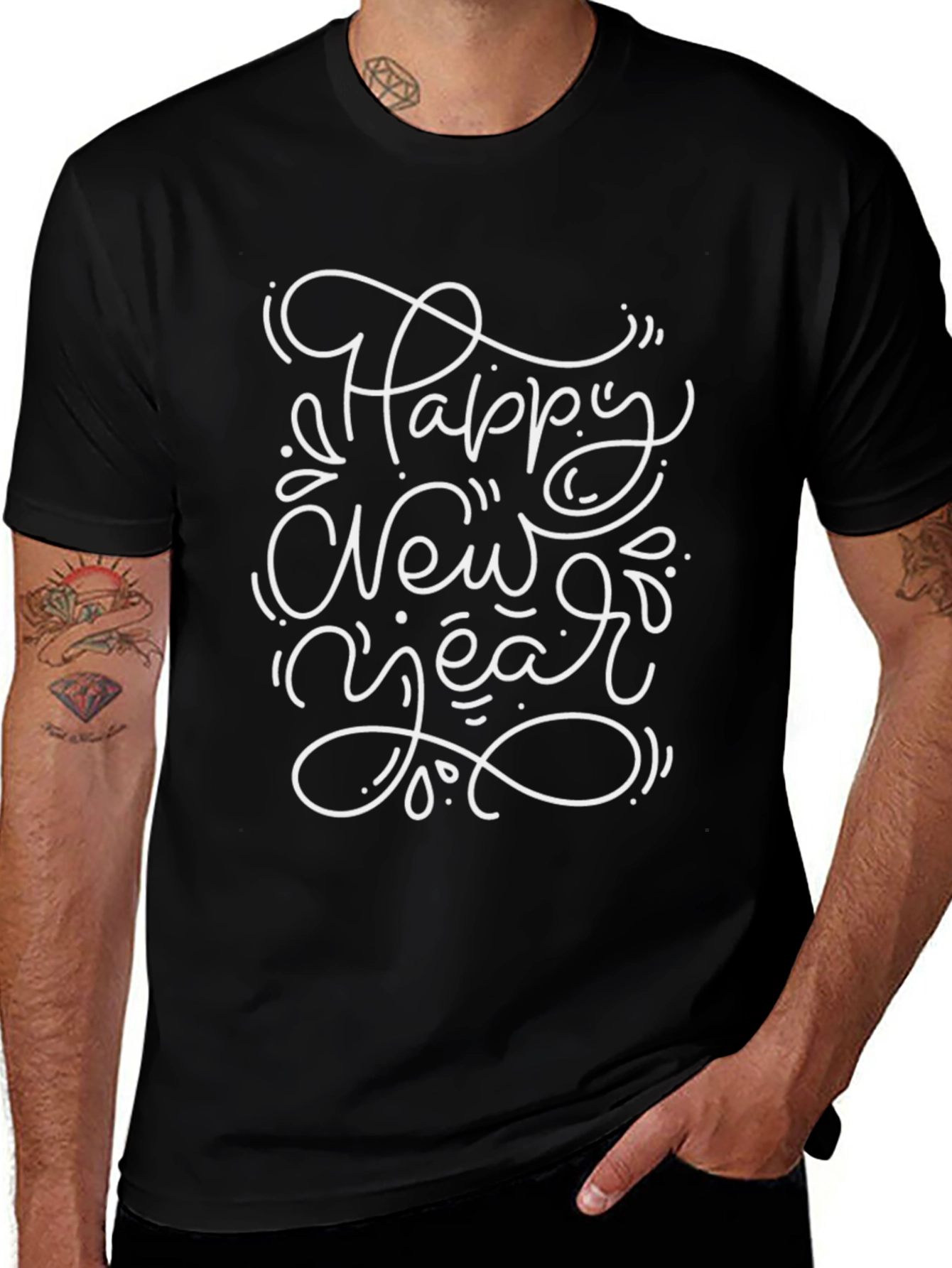 Happy New Year Graphic Black T-Shirt