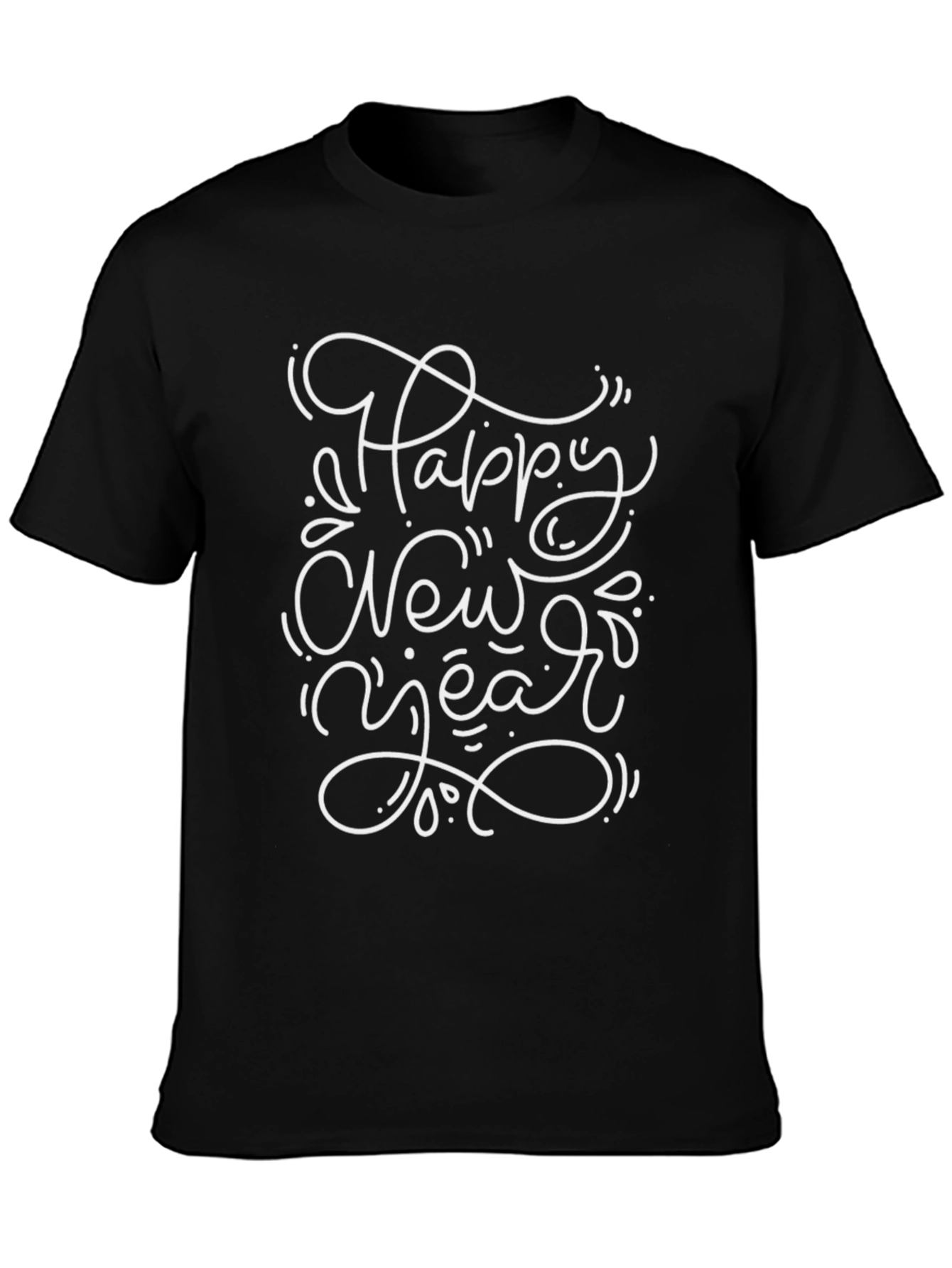 Happy New Year Graphic Black T-Shirt