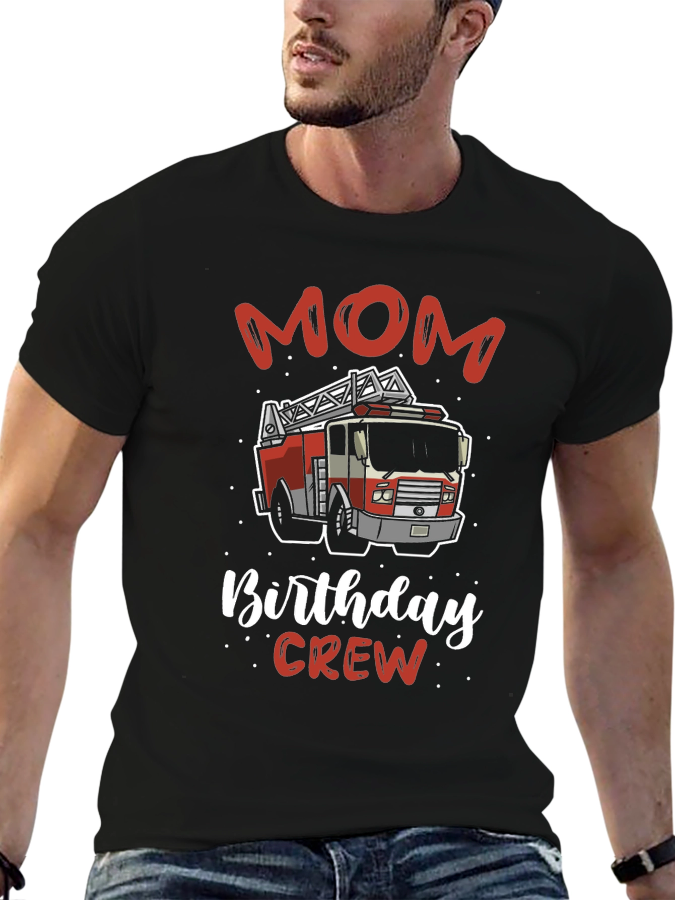 Mom Birthday Crew Firetruck Graphic T-Shirt