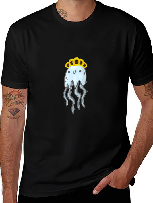 Jellyfish Sunflower Crown Black T-Shirt