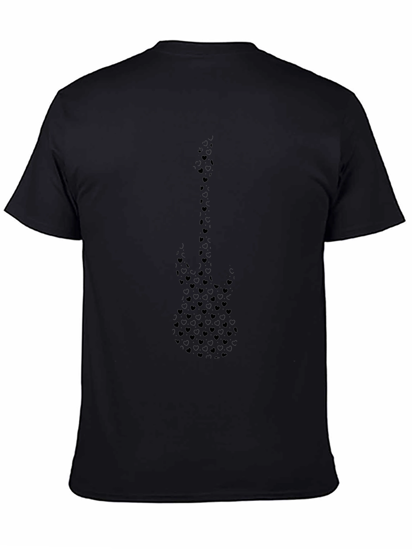 Black Guitar Heart Pattern T-Shirt