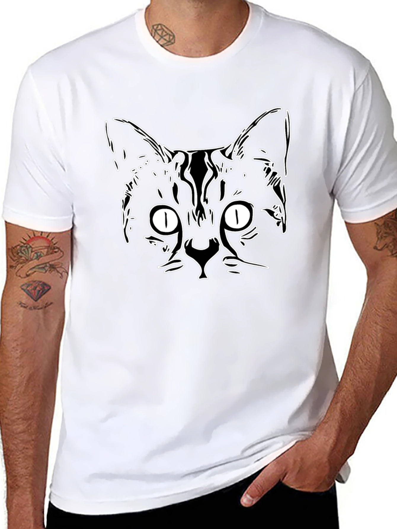 Cool Cat Outline Graphic Tee - Black