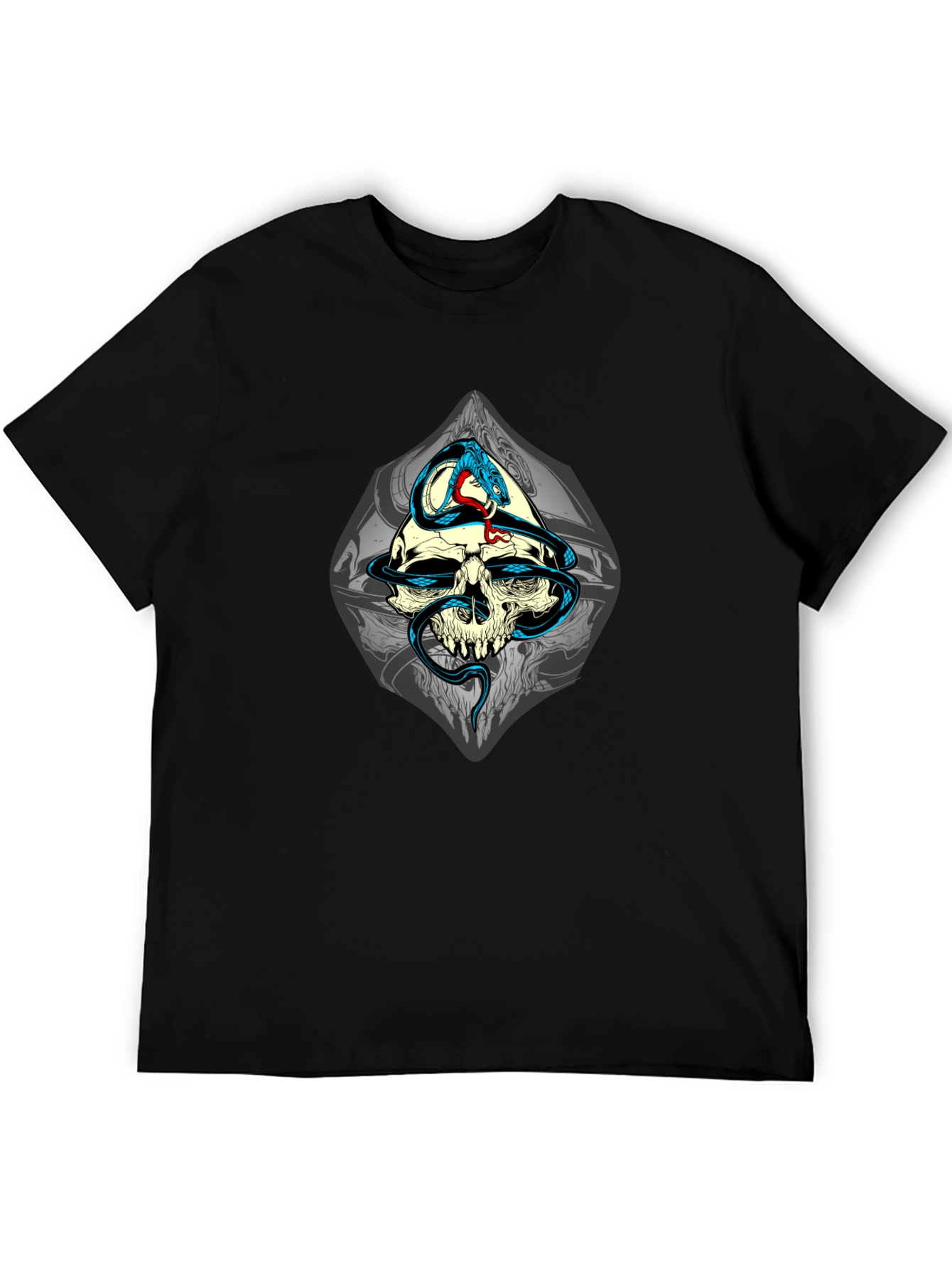 Skull and Snake Graphic T-Shirt - Black