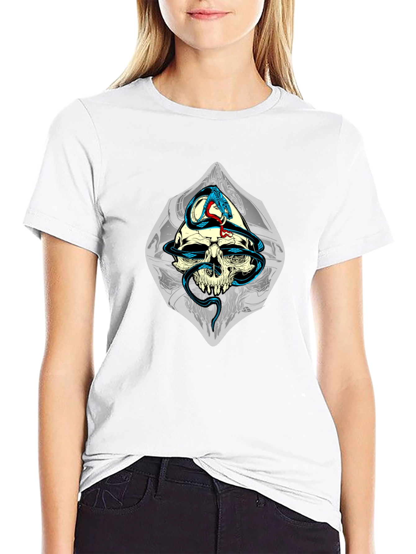 Skull and Snake Graphic T-Shirt - Black