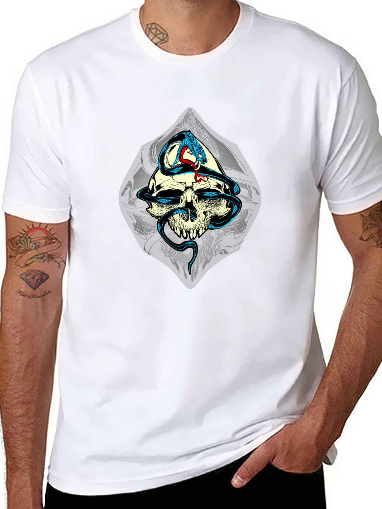 Skull and Snake Graphic T-Shirt - Black