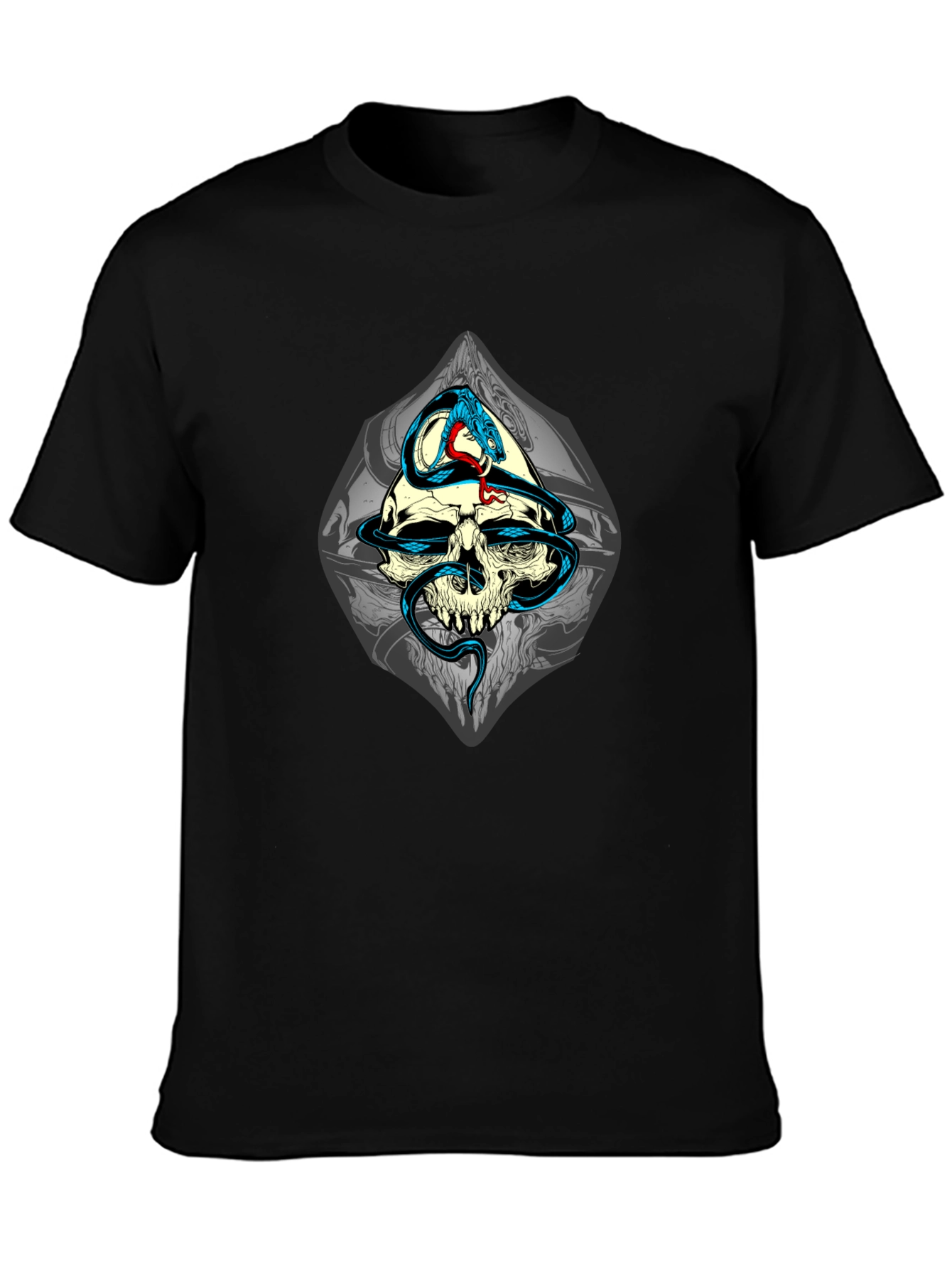 Skull and Snake Graphic T-Shirt - Black