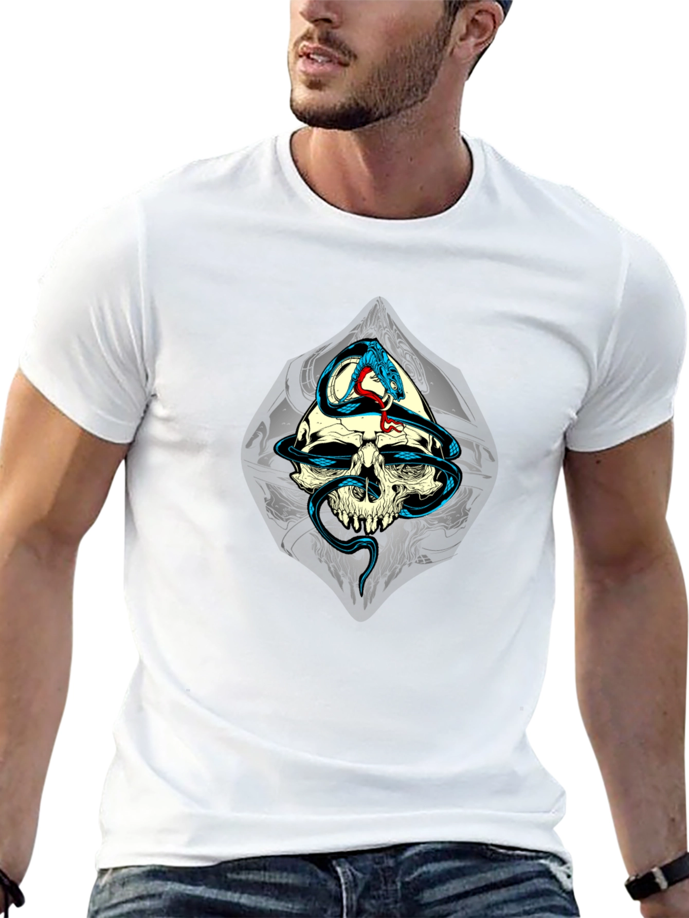 Skull and Snake Graphic T-Shirt - Black