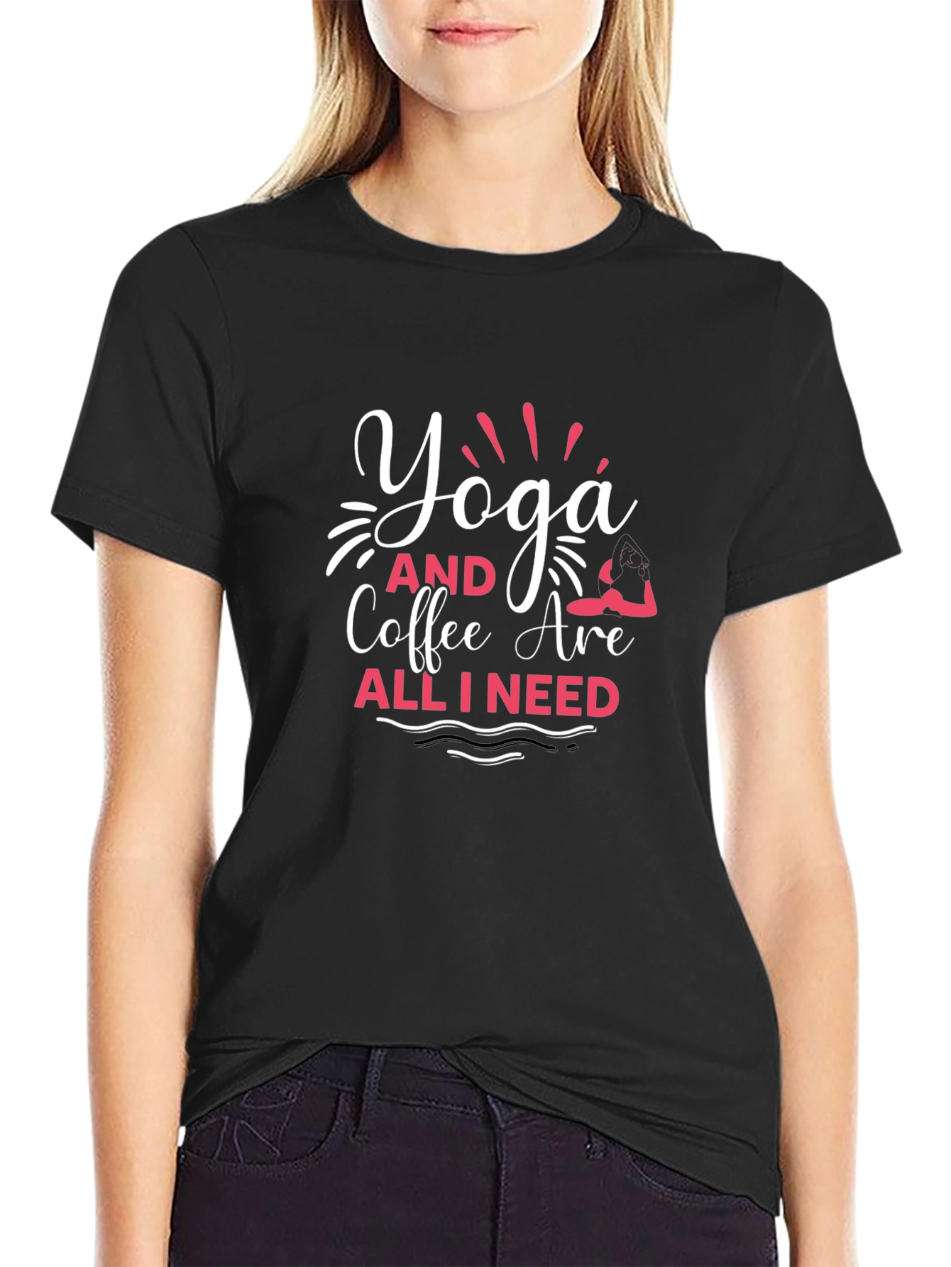 Yoga and Coffee Graphic T-Shirt - Black