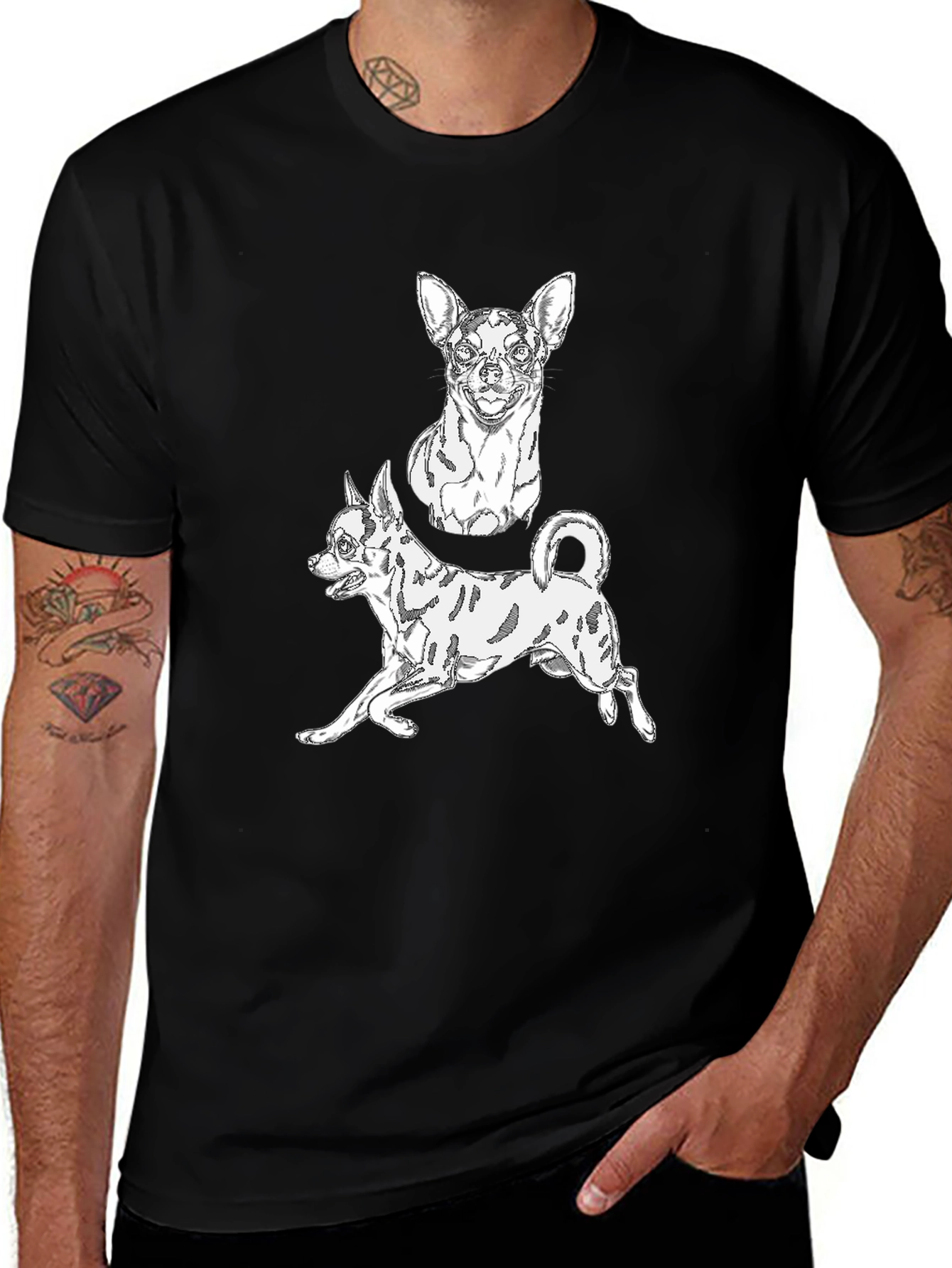 Chihuahua Graphic Tee - Black Cotton Blend Casual T-Shirt