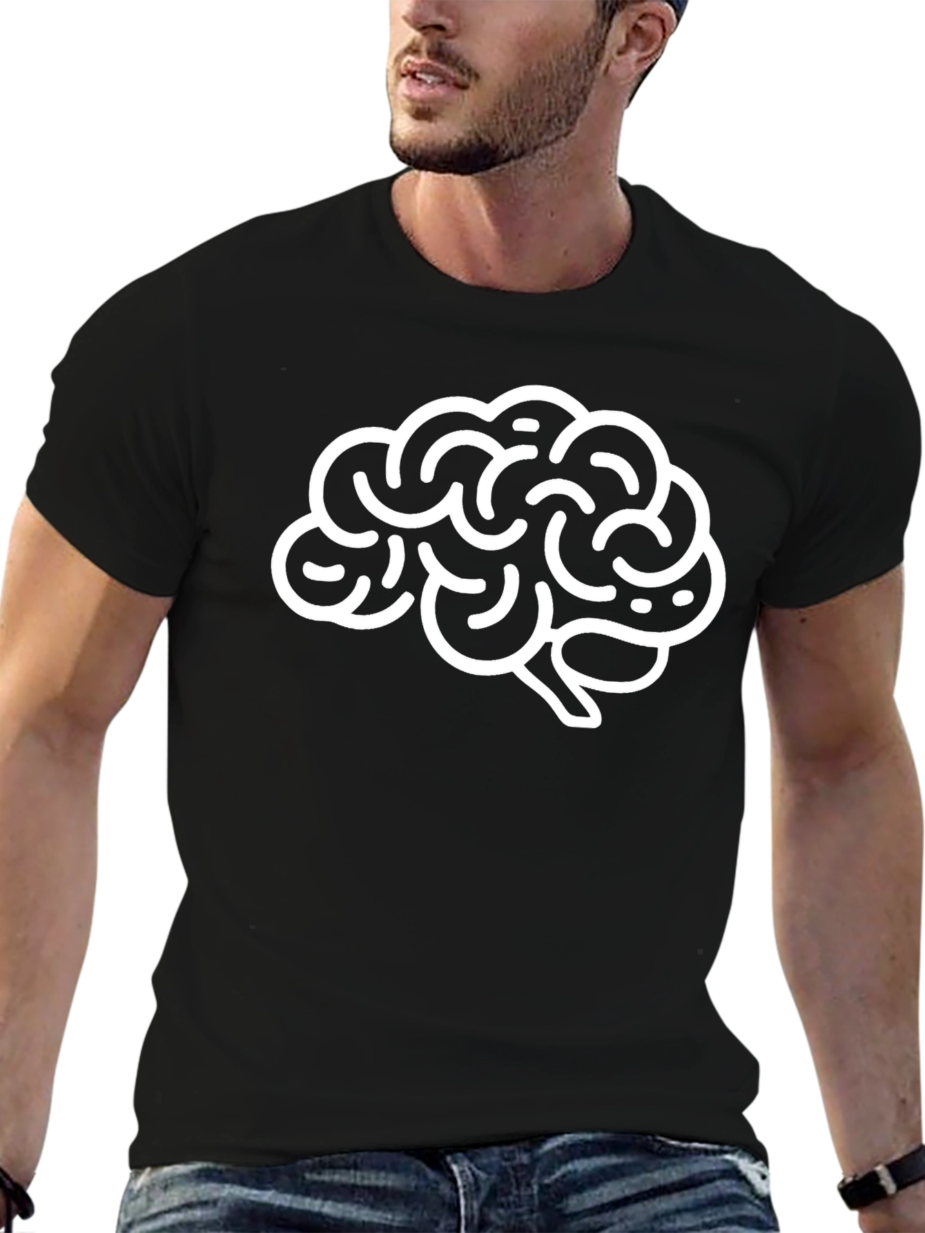Brain Graphic Tee - Black Cotton Crew Neck