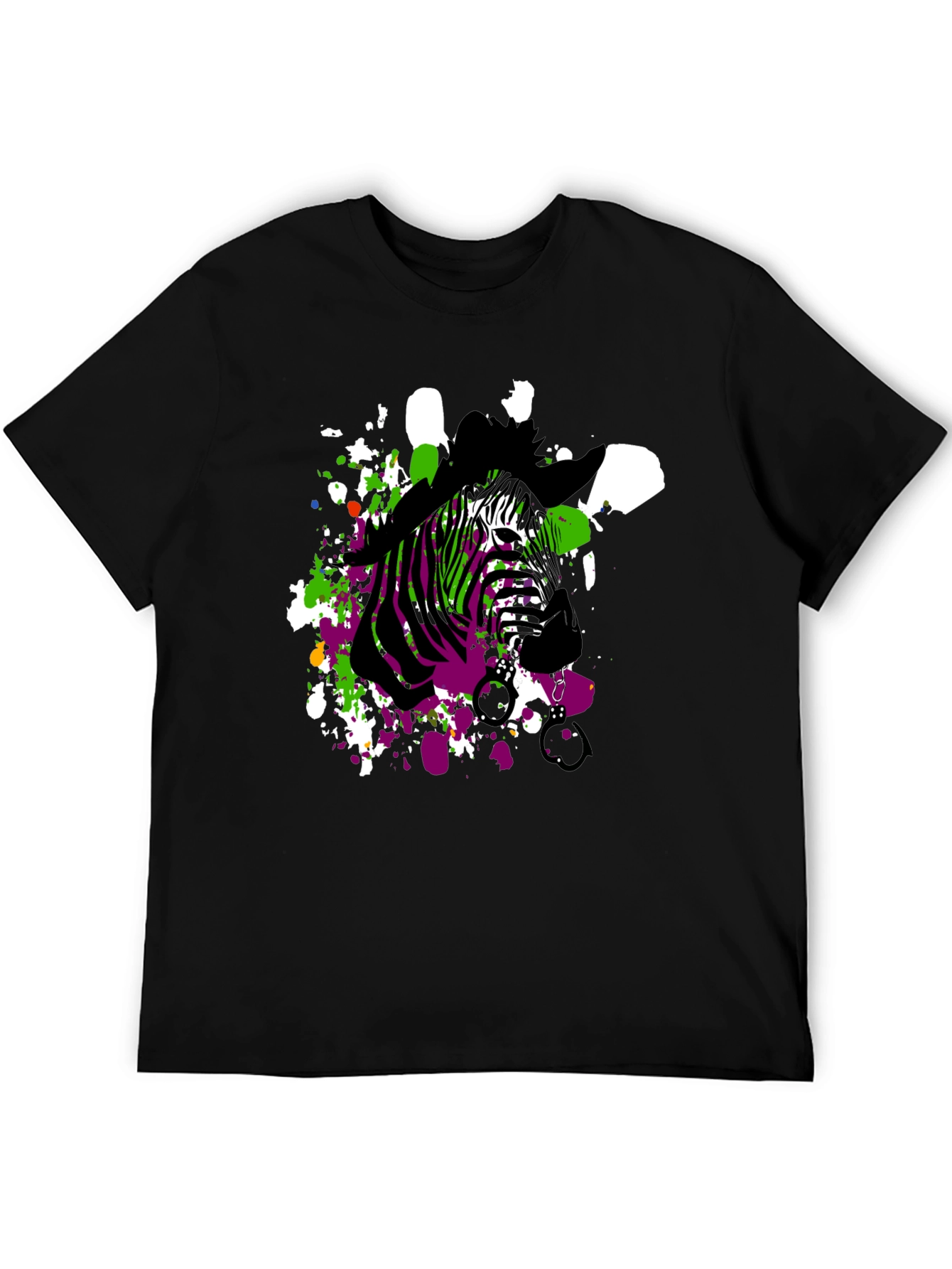 Zebra Art Mens Black T-Shirt