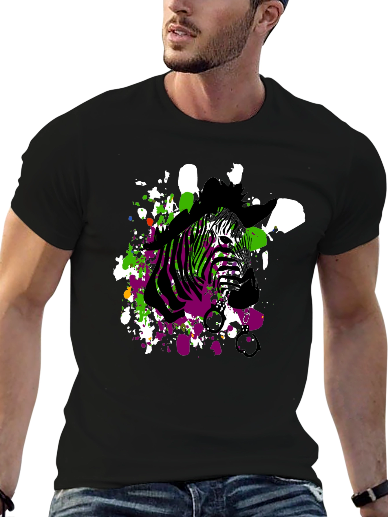 Zebra Art Mens Black T-Shirt