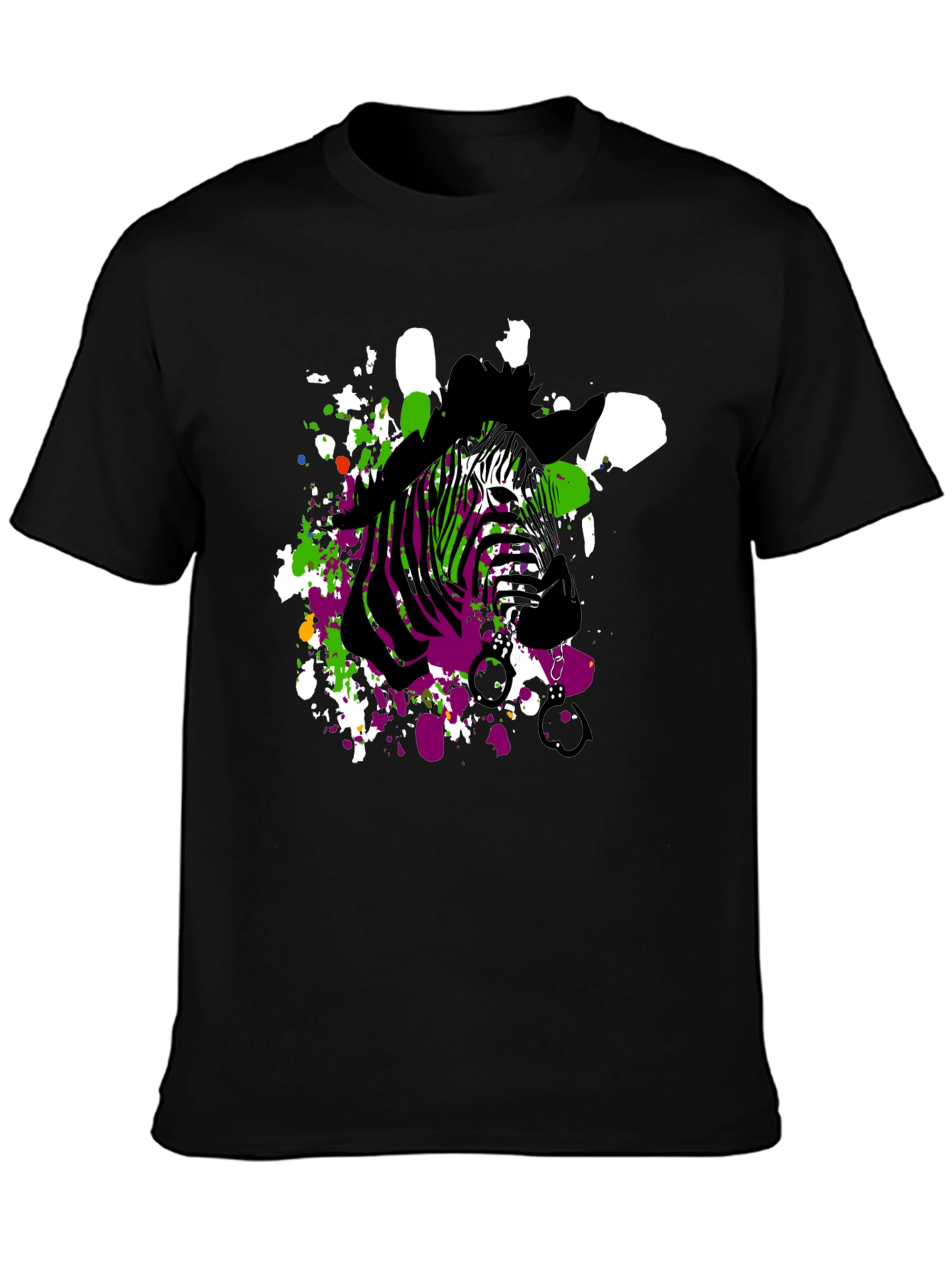 Zebra Art Mens Black T-Shirt