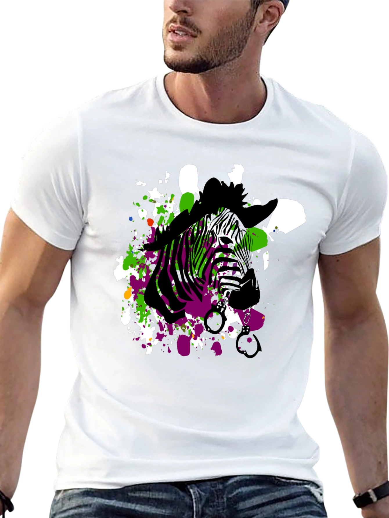 Zebra Art Mens Black T-Shirt