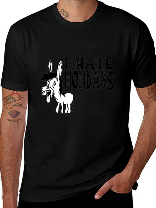 I Hate Mondays Cartoon Donkey Black T-Shirt