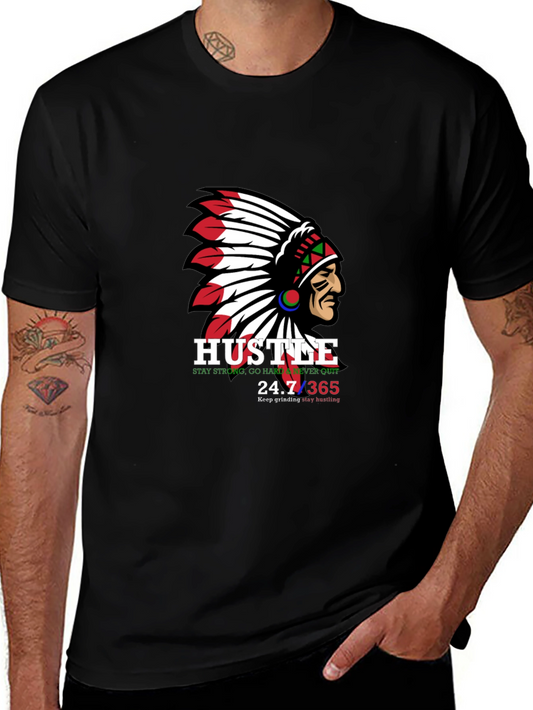 Hustle Native American Chief Graphic T-Shirt