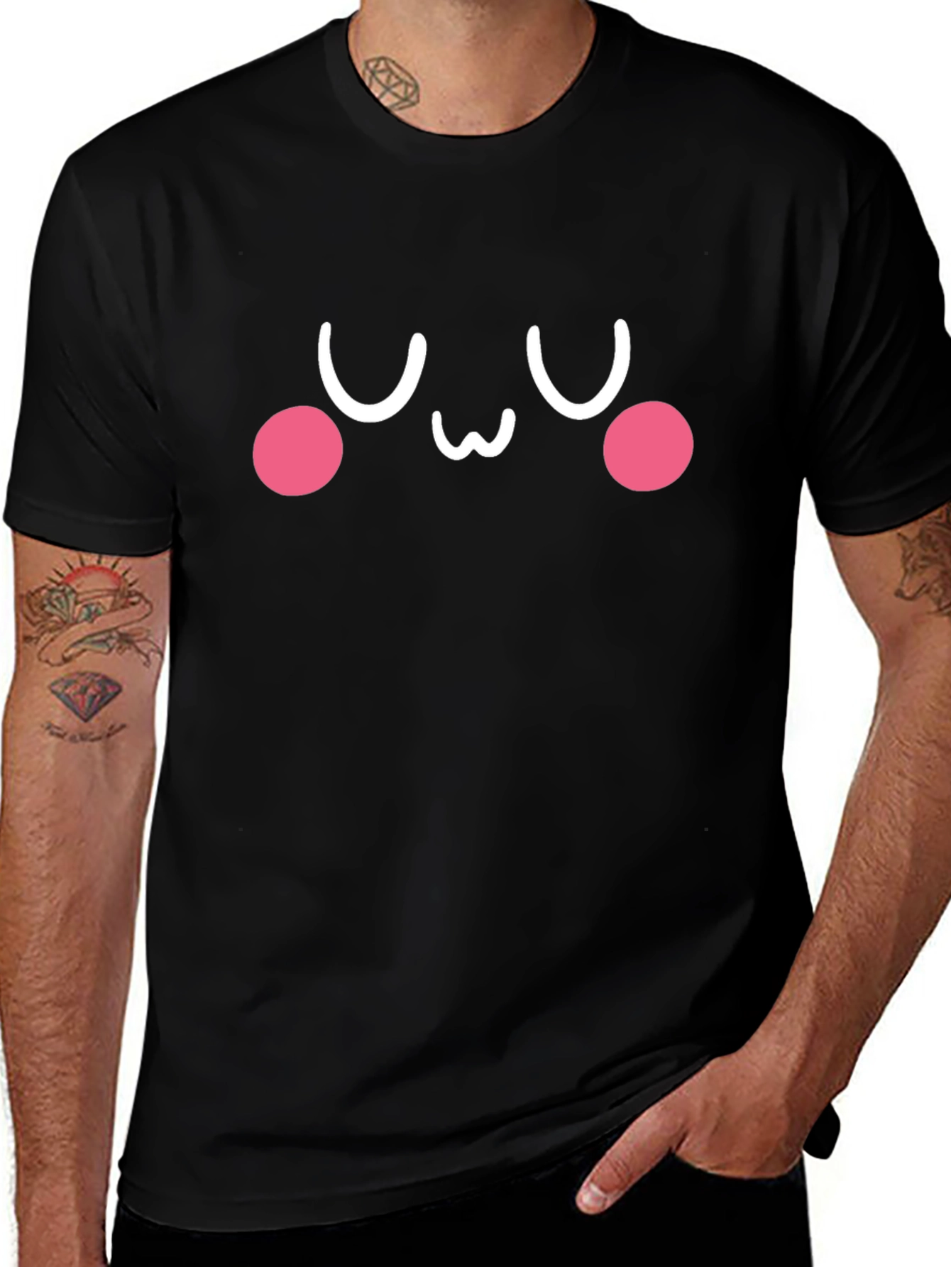 Cute Kawaii Face Black T-Shirt - Express Your Style!