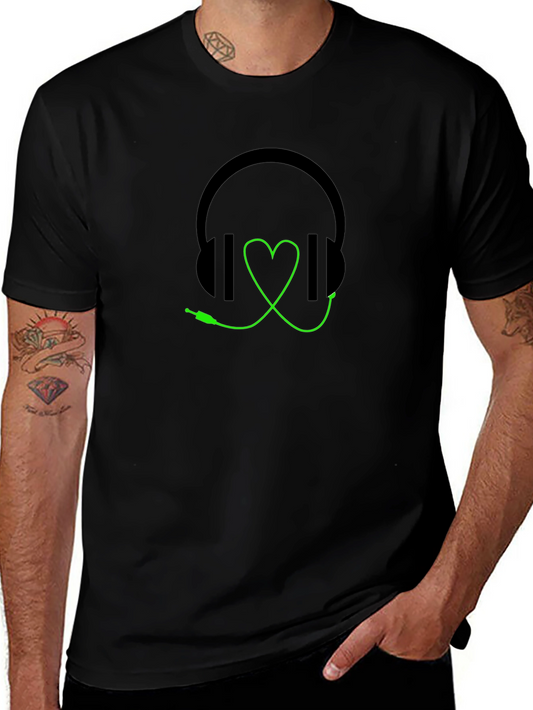 Headphones Heartbeat Graphic Tee - Black