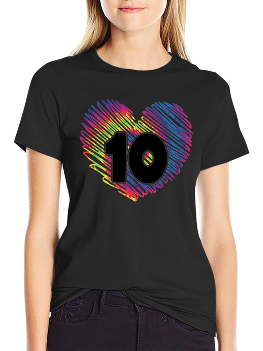Heart 10 Graphic Tee - Black Cotton Casual Shirt
