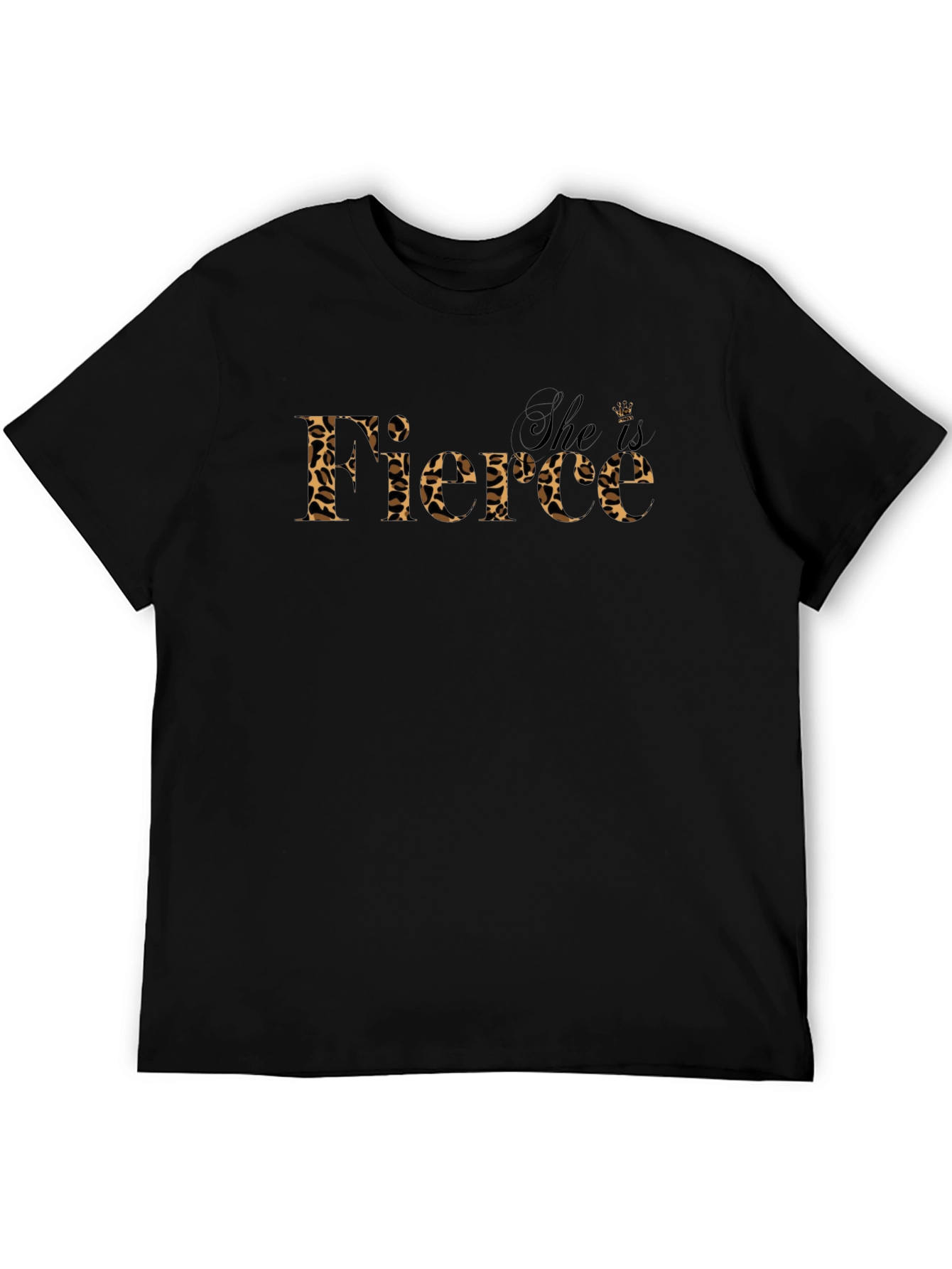 She is Fierce Leopard Print Graphic Tee - Black