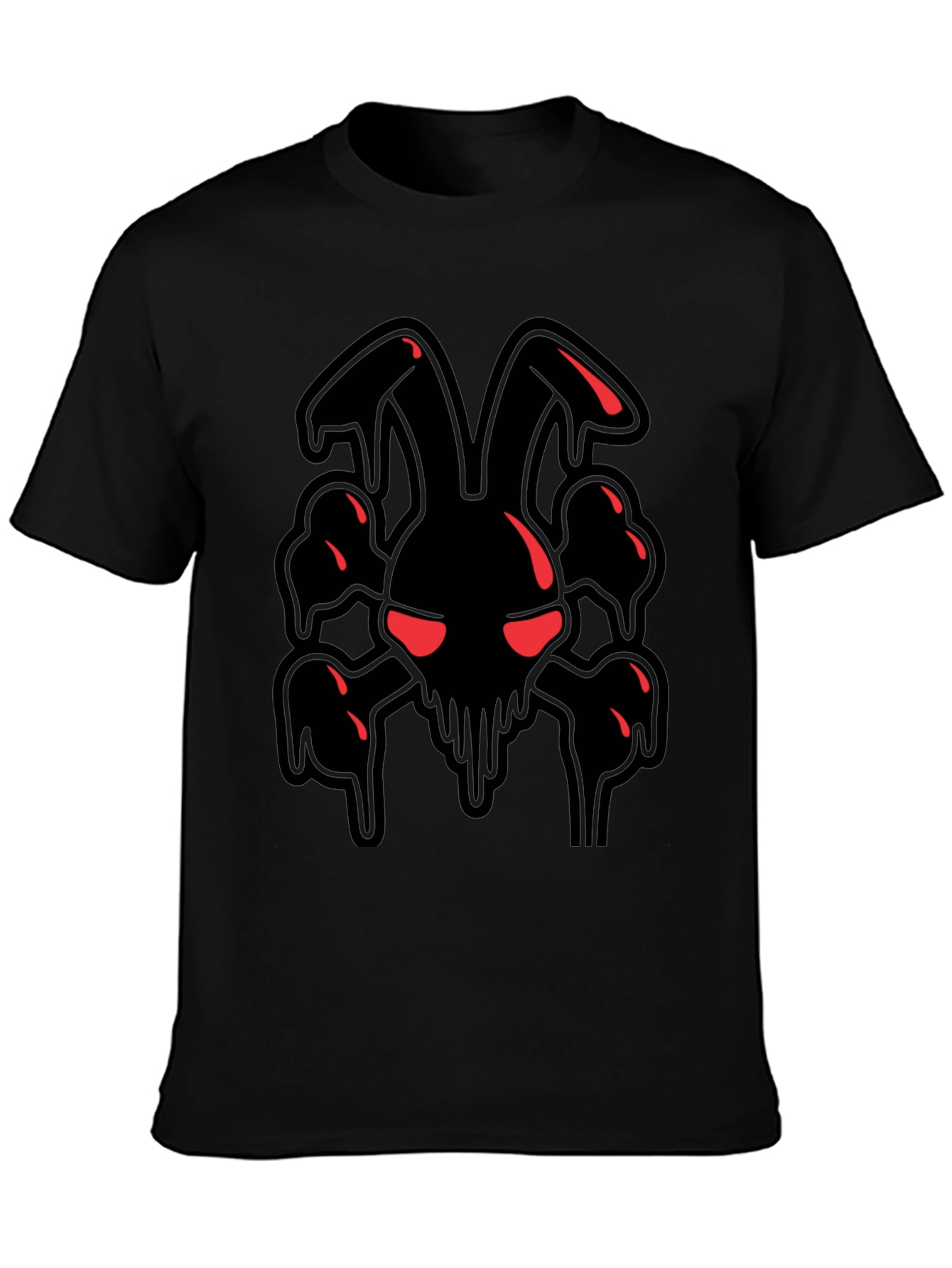 Mens Black Graphic Tee - Edgy Rabbit Skull