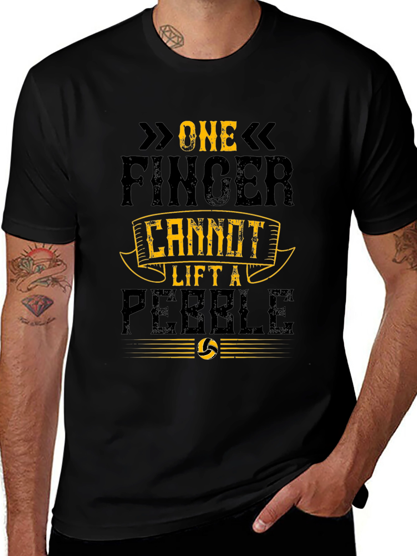 One Finger Cannot Lift a Pebble Black T-Shirt