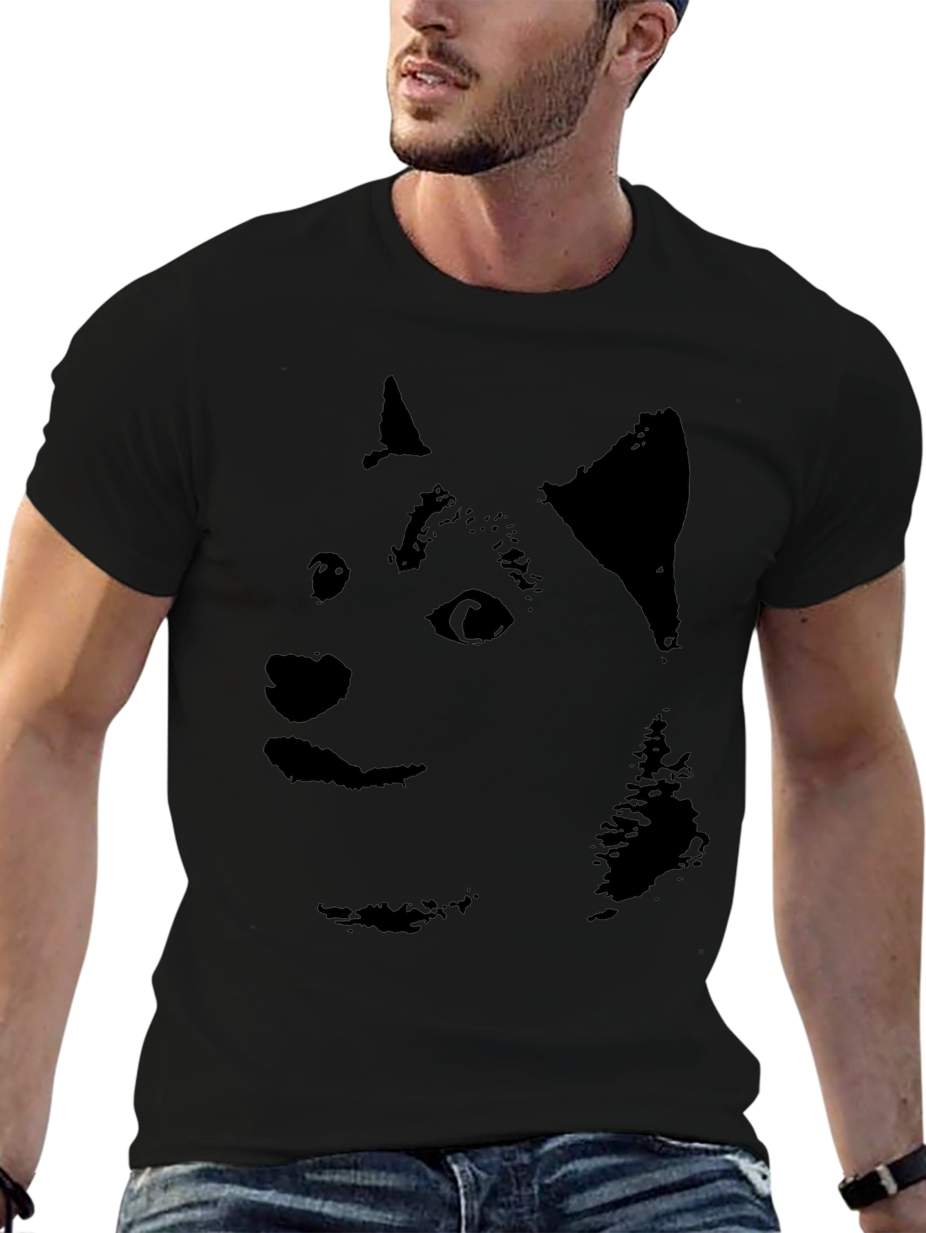 Doge Face Graphic T-Shirt - Black