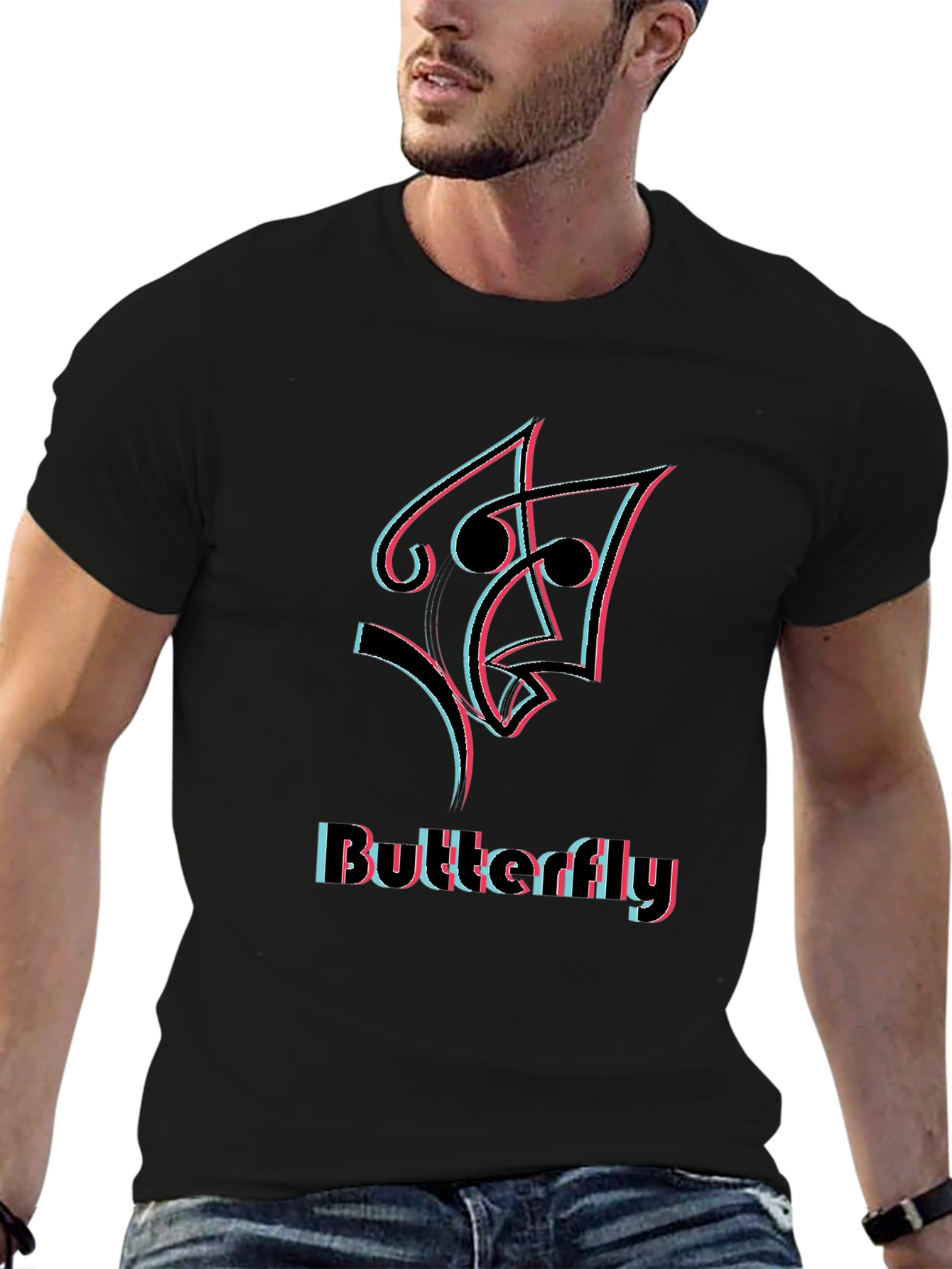 Butterfly Illusion Graphic Black T-Shirt