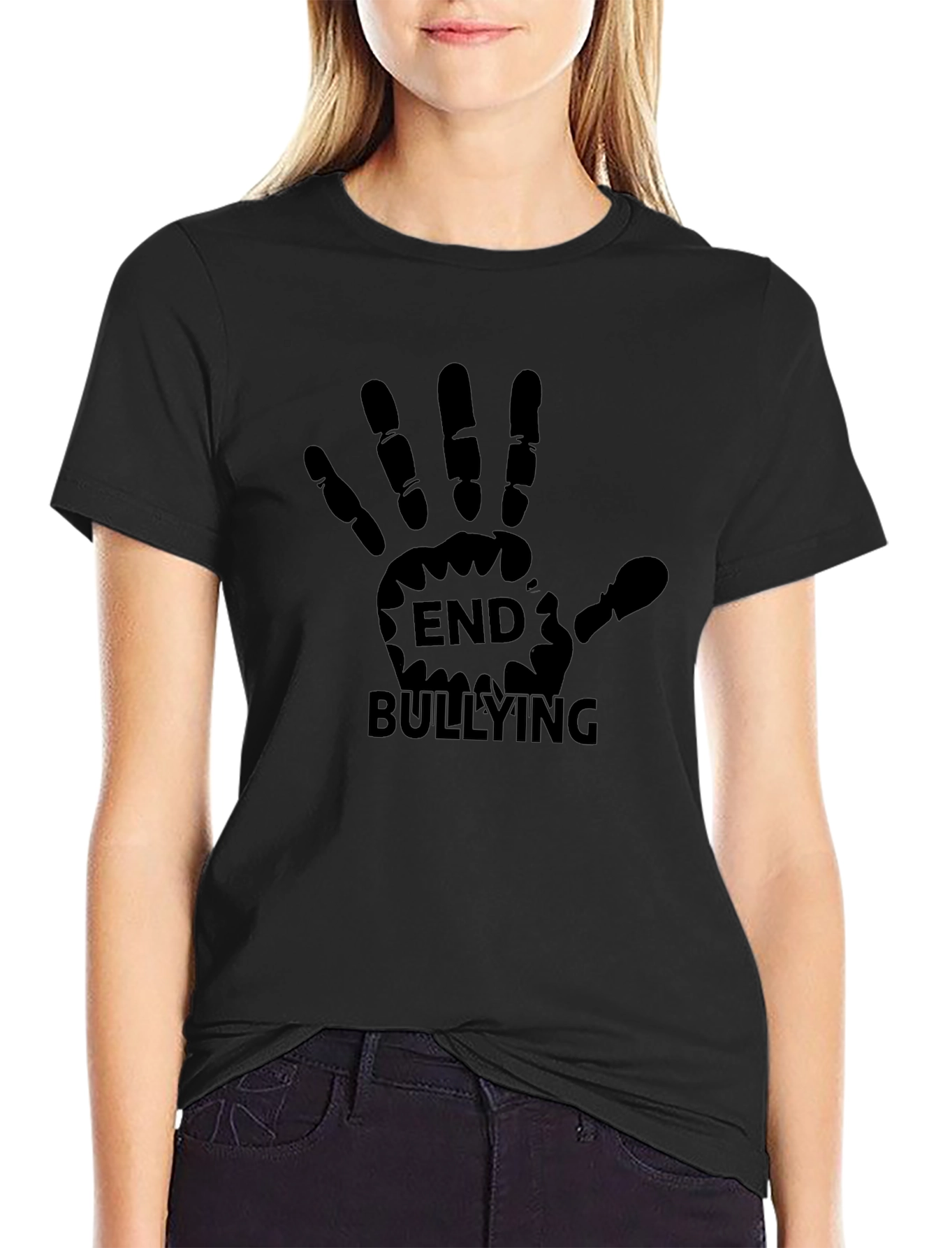 End Bullying T-Shirt Black Hand Print Design