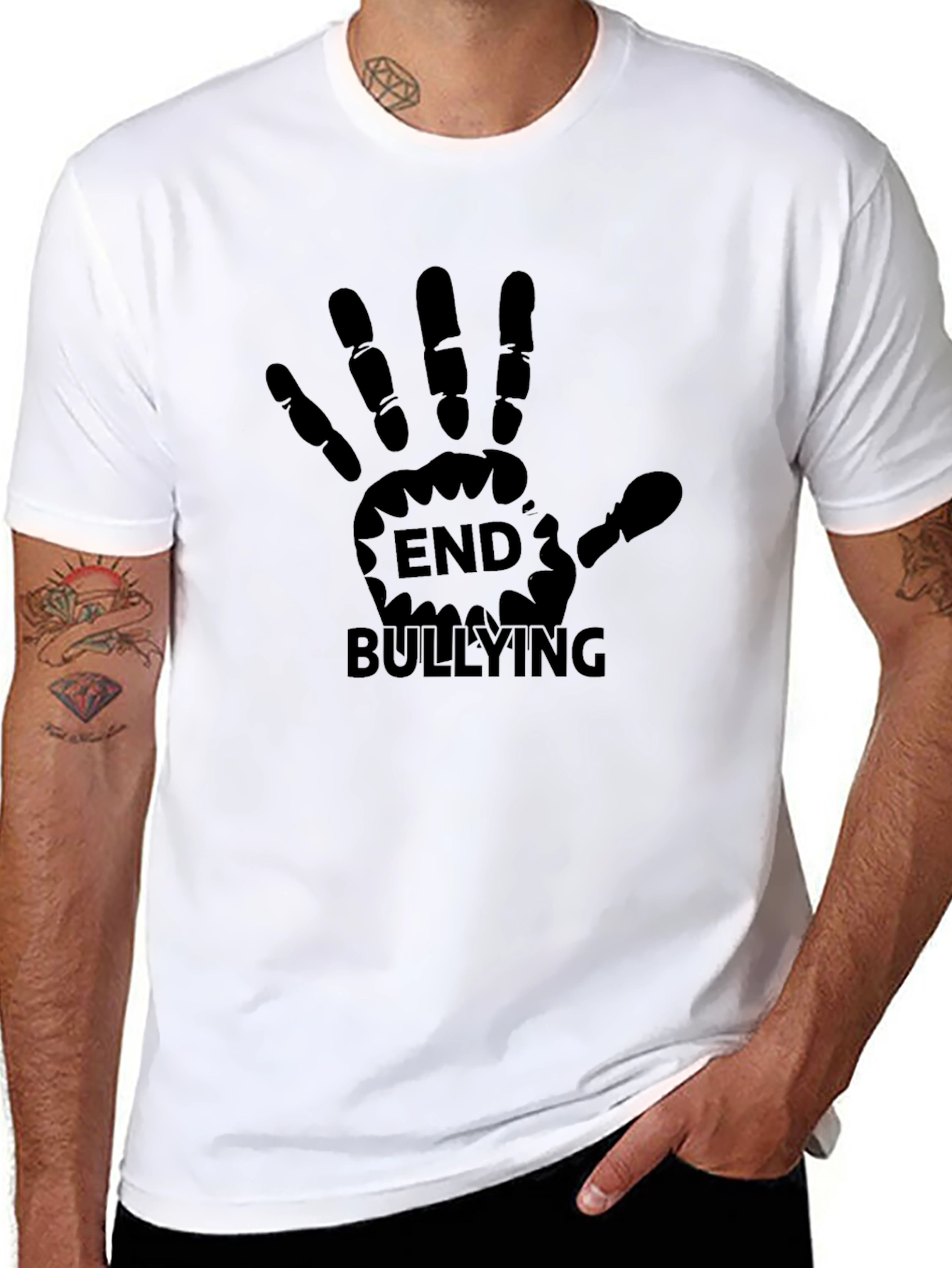End Bullying T-Shirt Black Hand Print Design