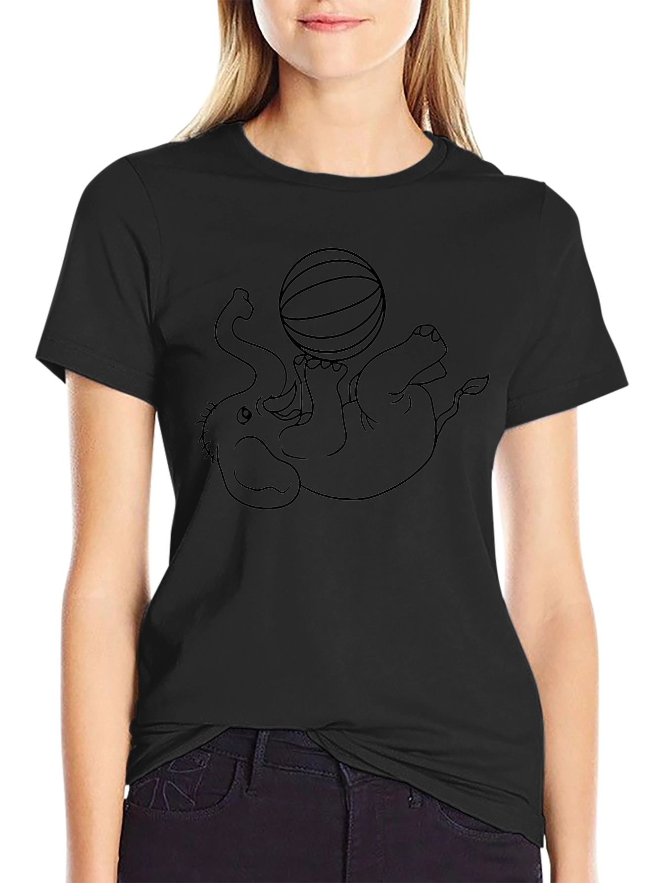 Elephant Ball Graphic Tee - Black Cotton Comfort