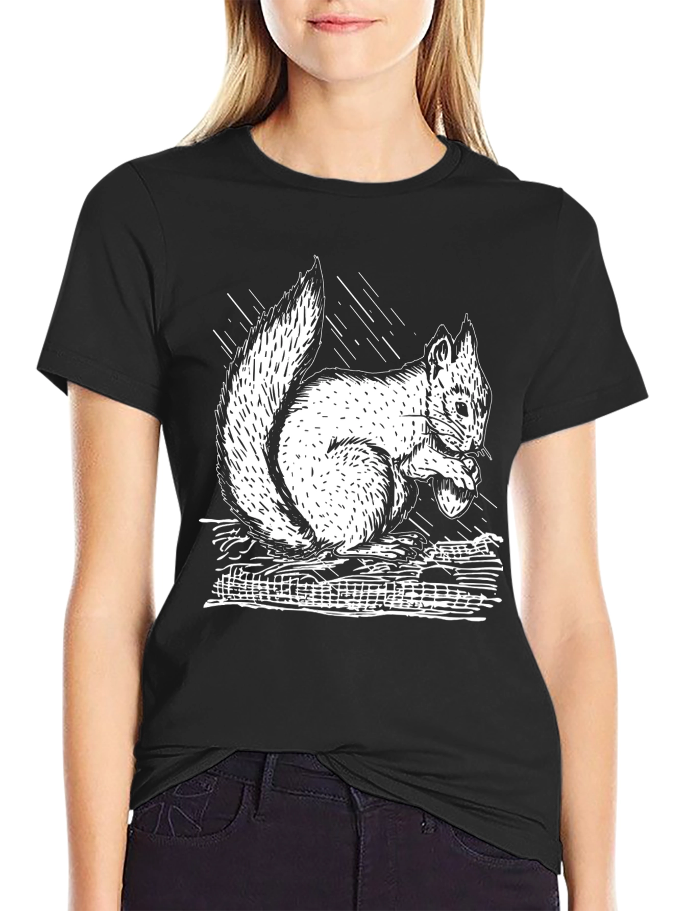 Squirrel Graphic Tee - Black Cotton T-Shirt