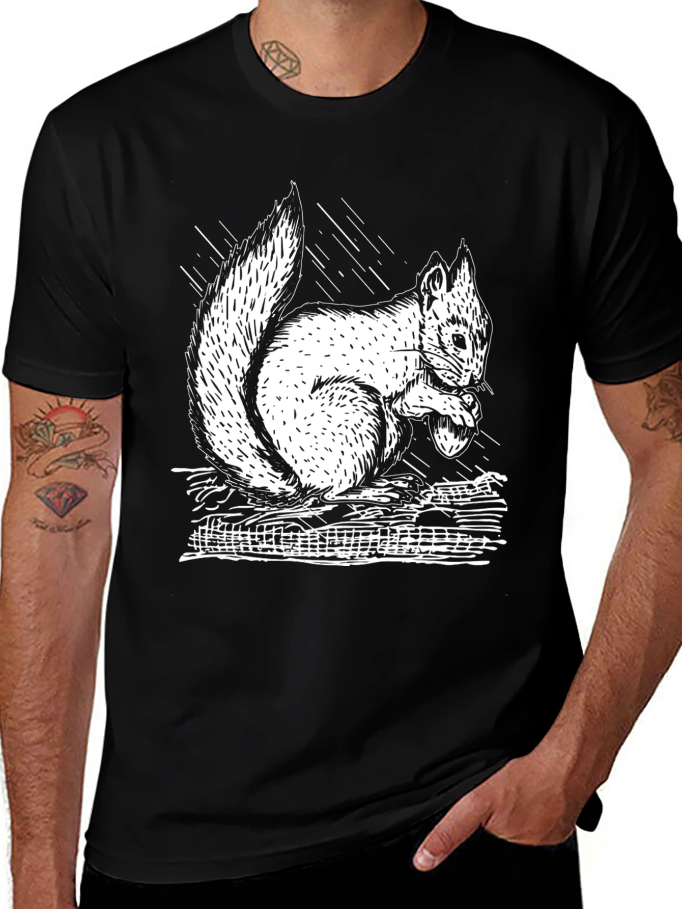 Squirrel Graphic Tee - Black Cotton T-Shirt
