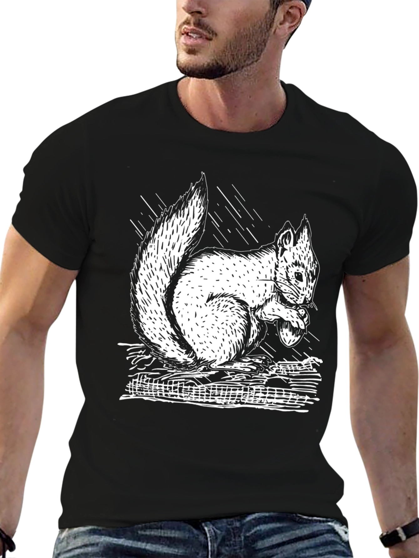 Squirrel Graphic Tee - Black Cotton T-Shirt